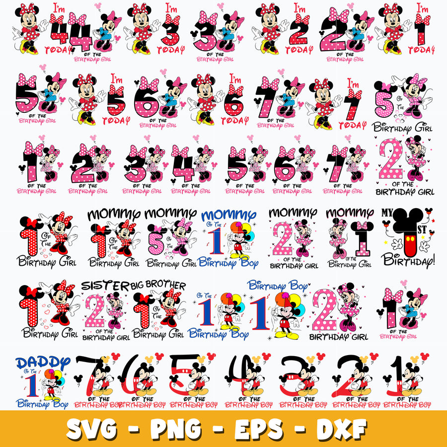 Mickey minnie birthday bundle svg, Disney svg, Digital download