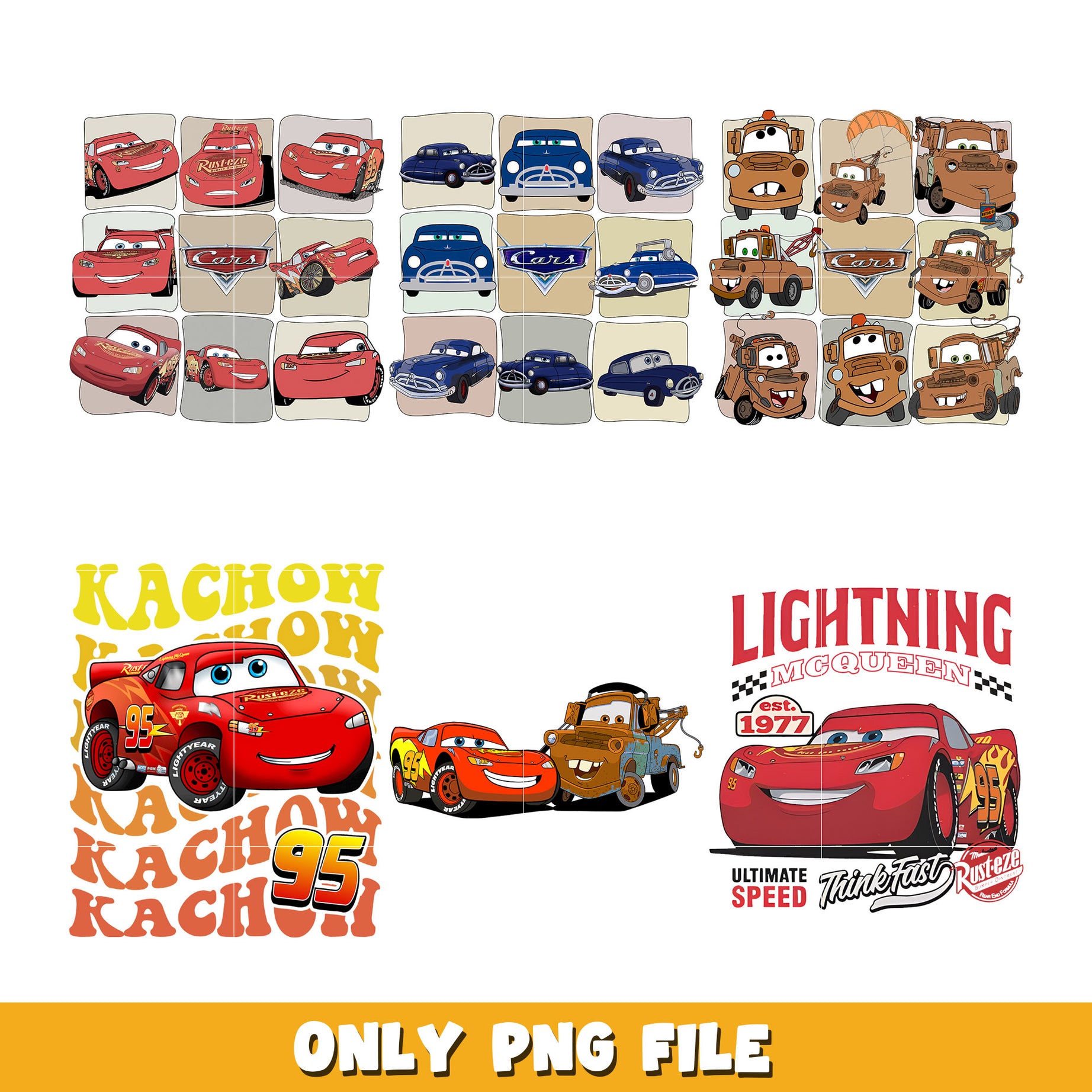 Disney Cars Lightning McQueen bundle png, Cars png, Disney cartoon png, Digital download  