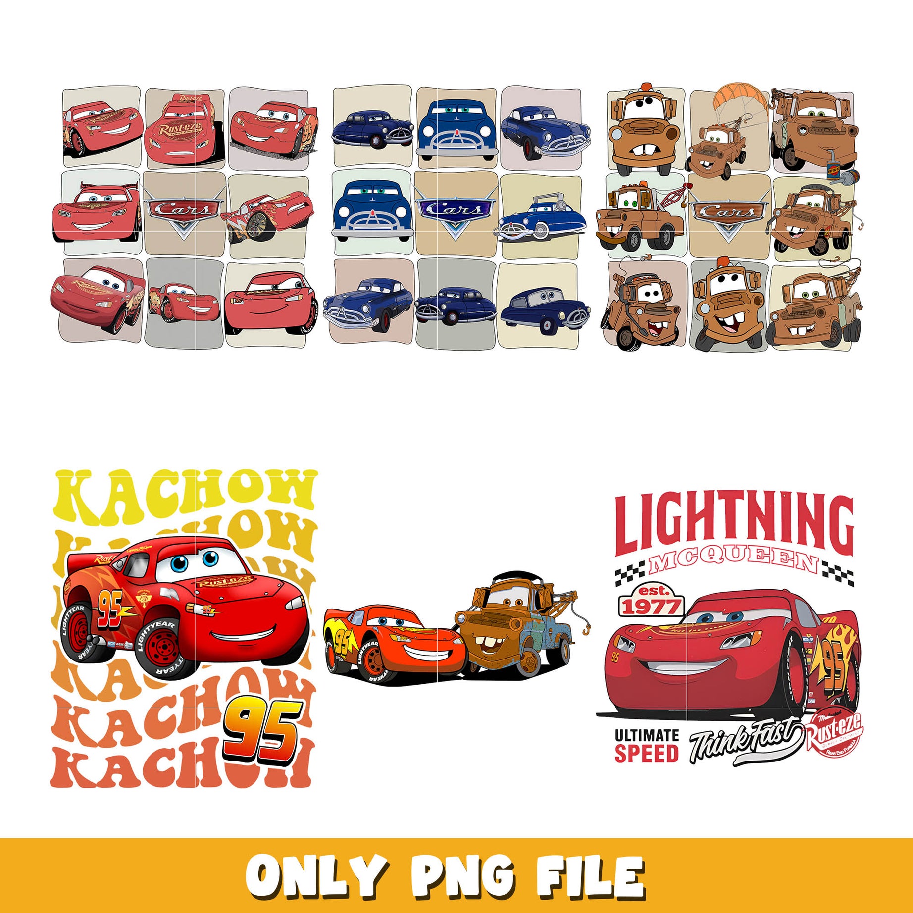 Disney lightning mc queen car png bundle, Disney car png, disney png