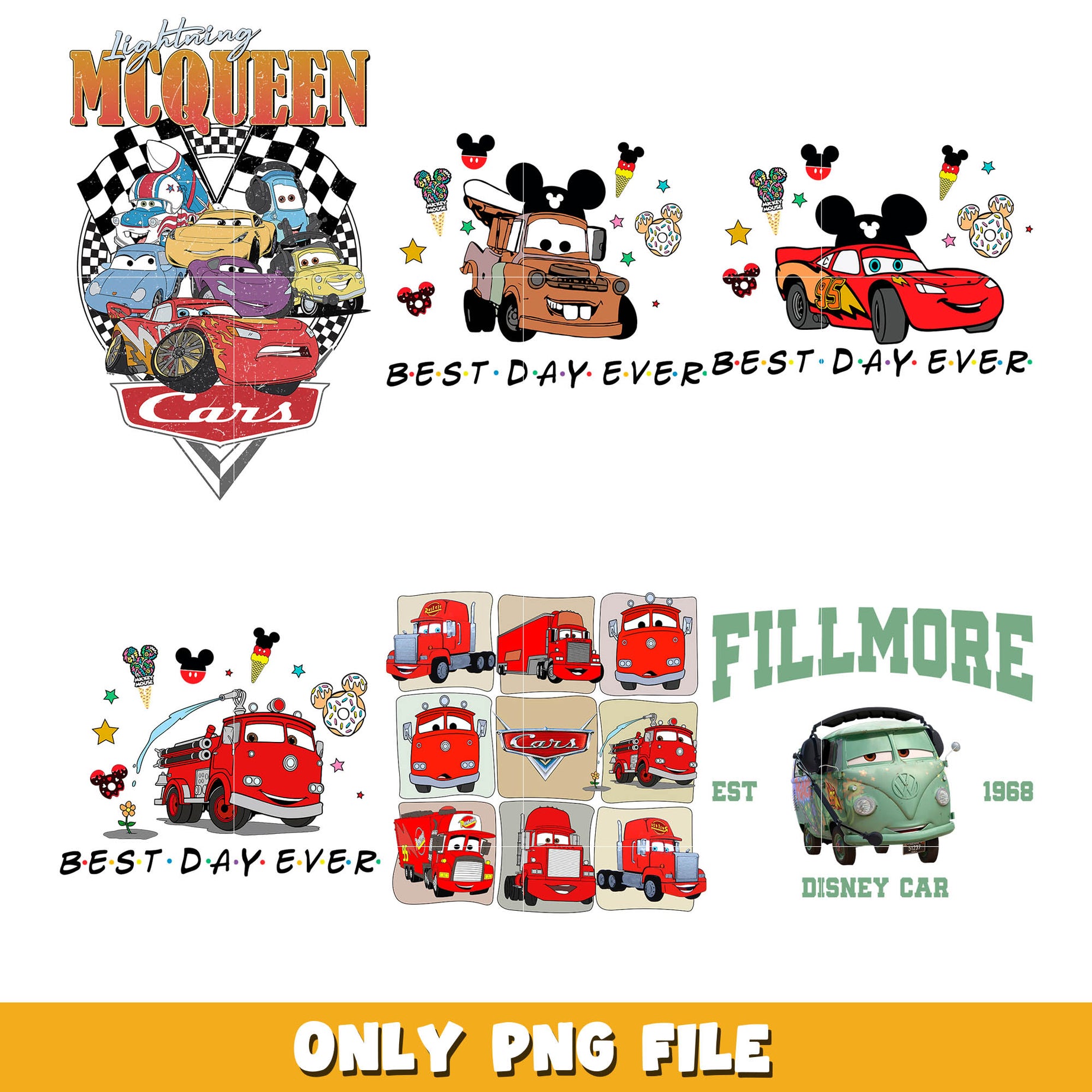 Disney friends mcqueen car png bundle, Disney car png, disney png