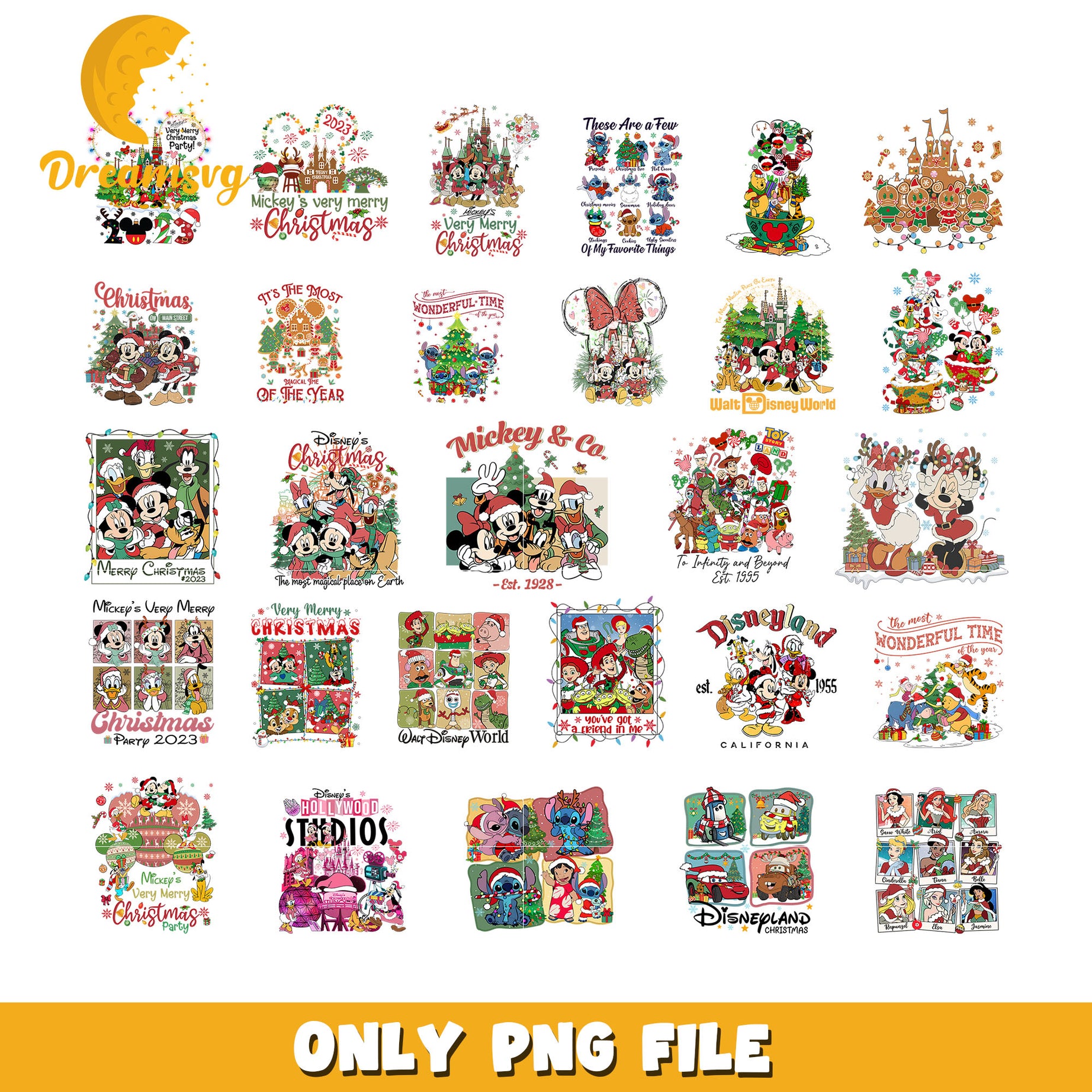 Disneyland christmas design bundle png, disney at christmas​ png