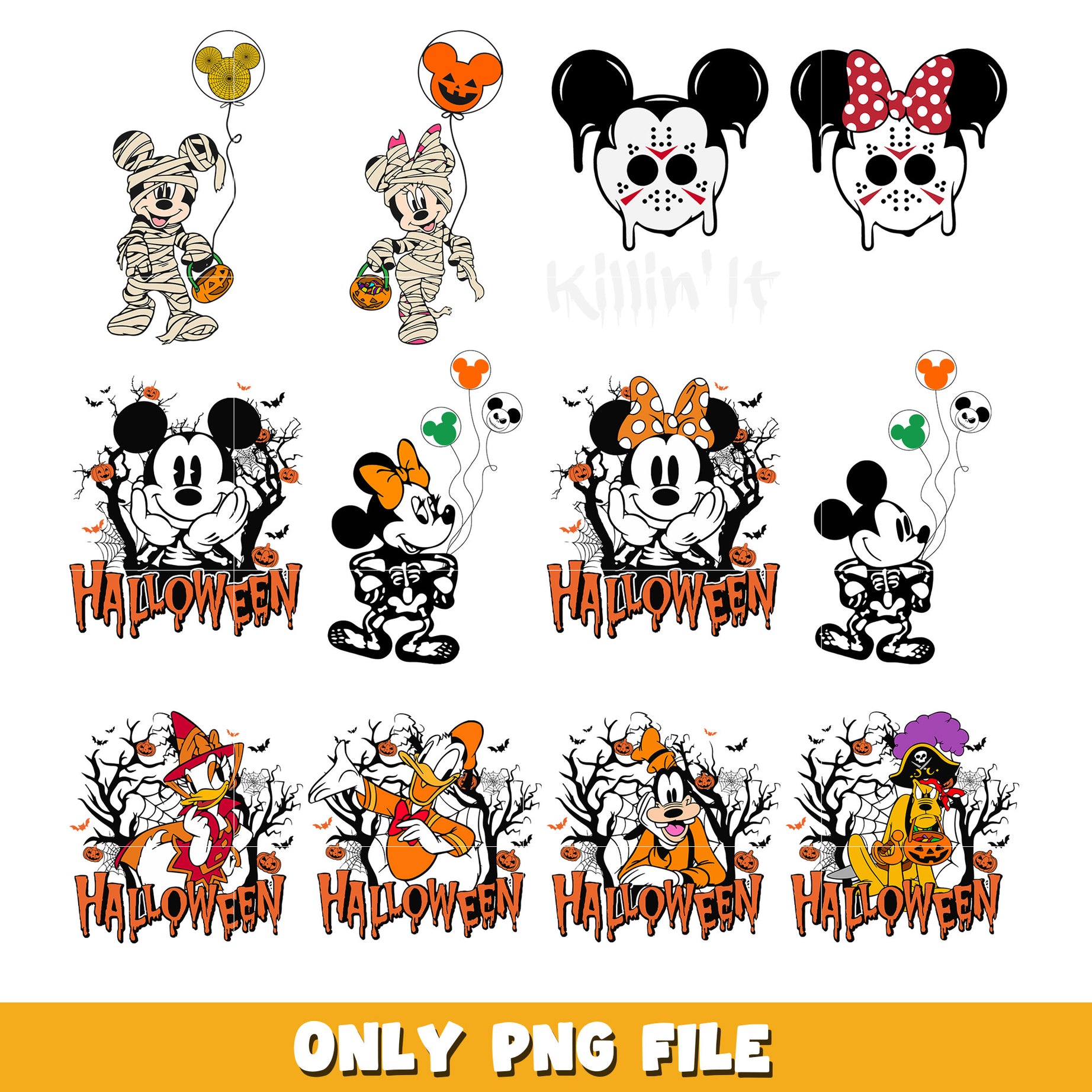 Mickey and Friends Halloween bundle png,  Disney cartoon png, Digital download  