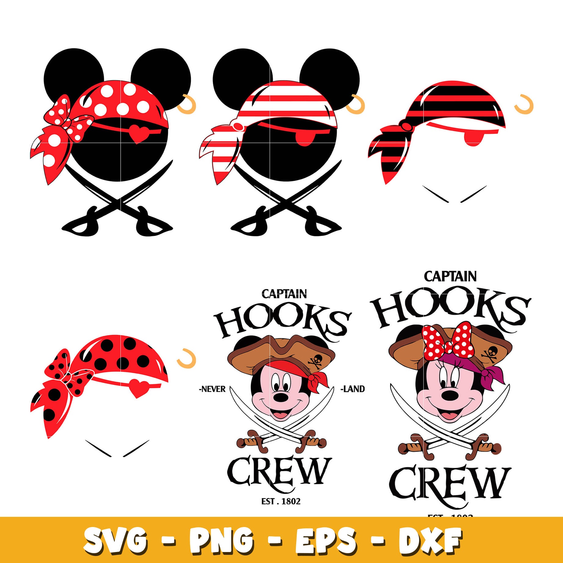 Mickey And Minnie Mouse Ears Pirates bundle svg, Disney svg, Digital download  