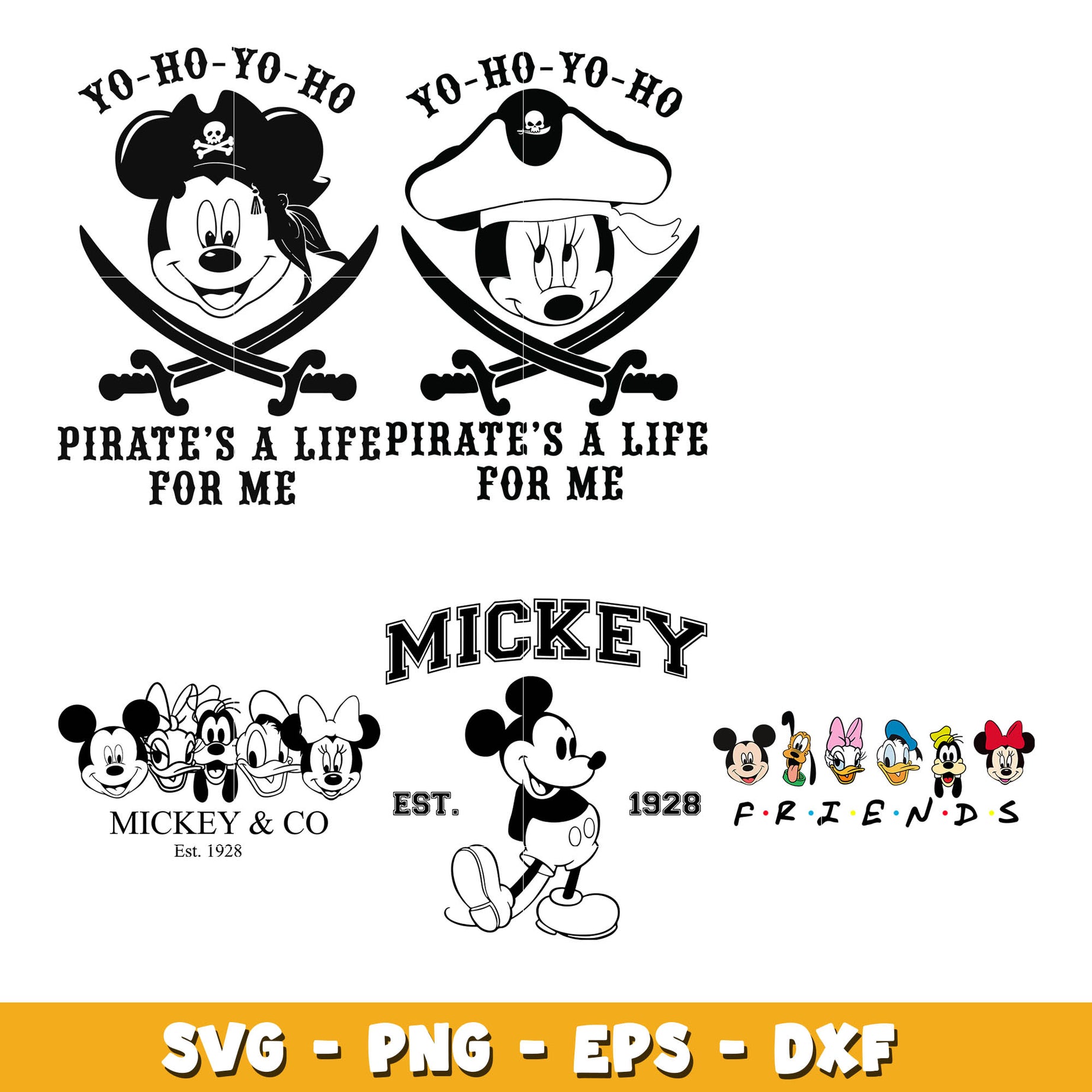 Minnie Mouse Pirates and friends bundle svg, Disney svg, Digital download 