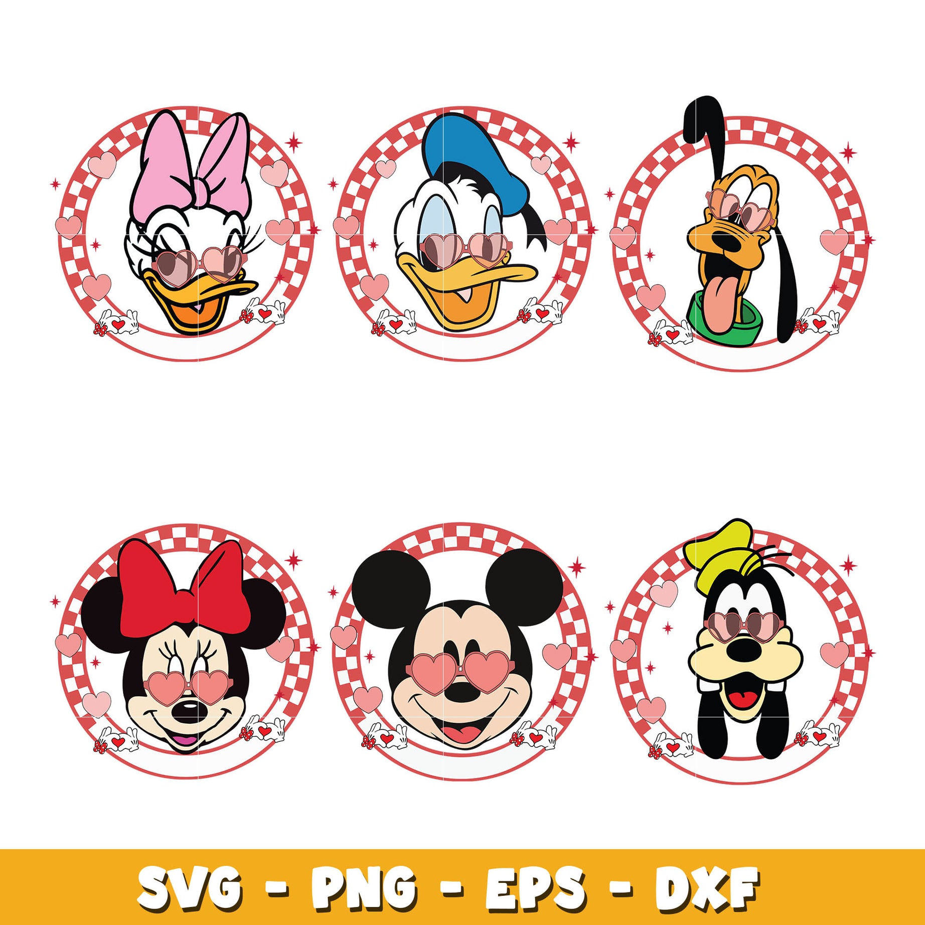 Mickey Mouse and friends Checkered Valentine bundle svg,  Disney cartoon svg, Digital download  