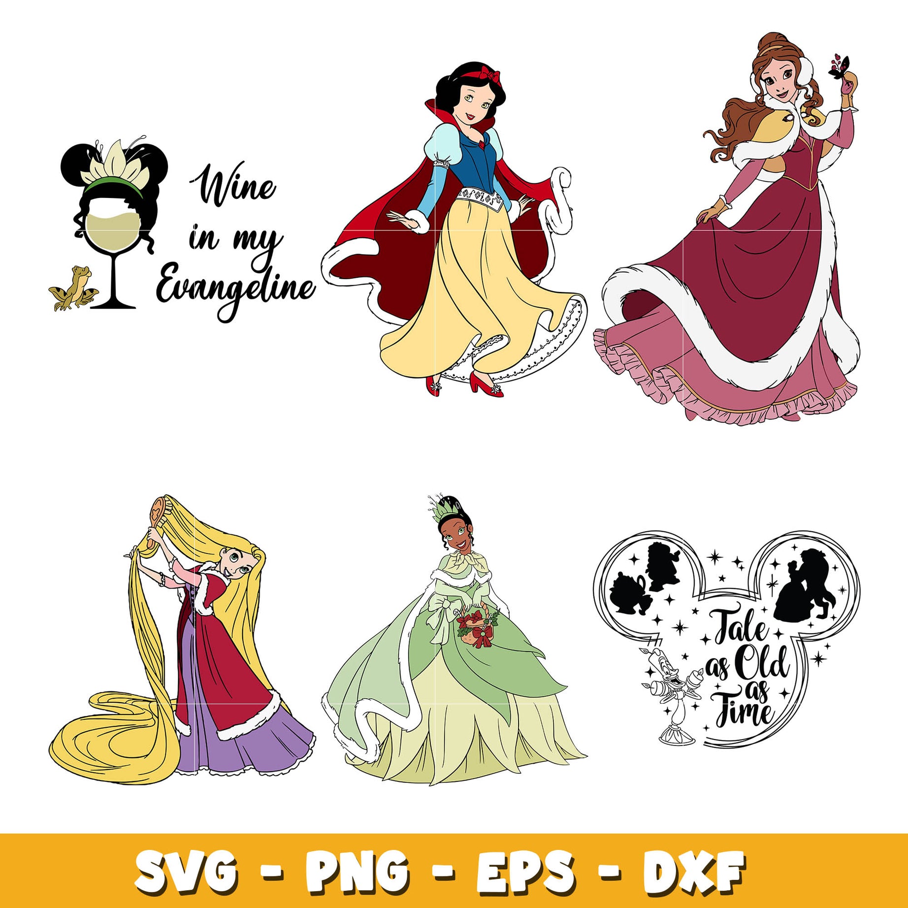 Princess disney characters female bundle svg, Princess svg,  Disney cartoon svg, Digital download 