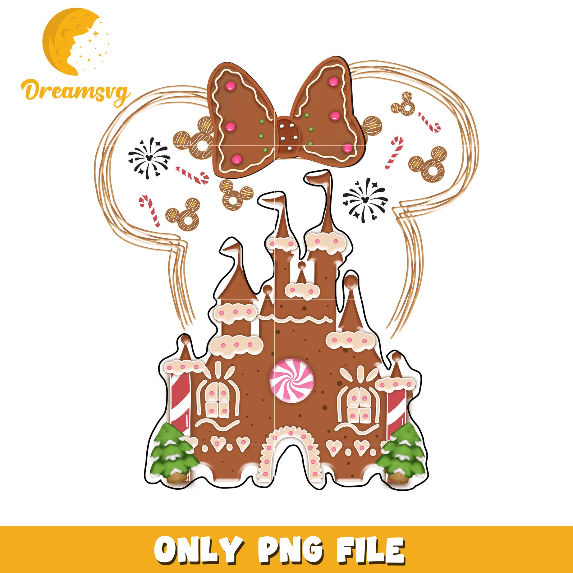 Disney castle minnie png, disney cozy png, holiday glow png