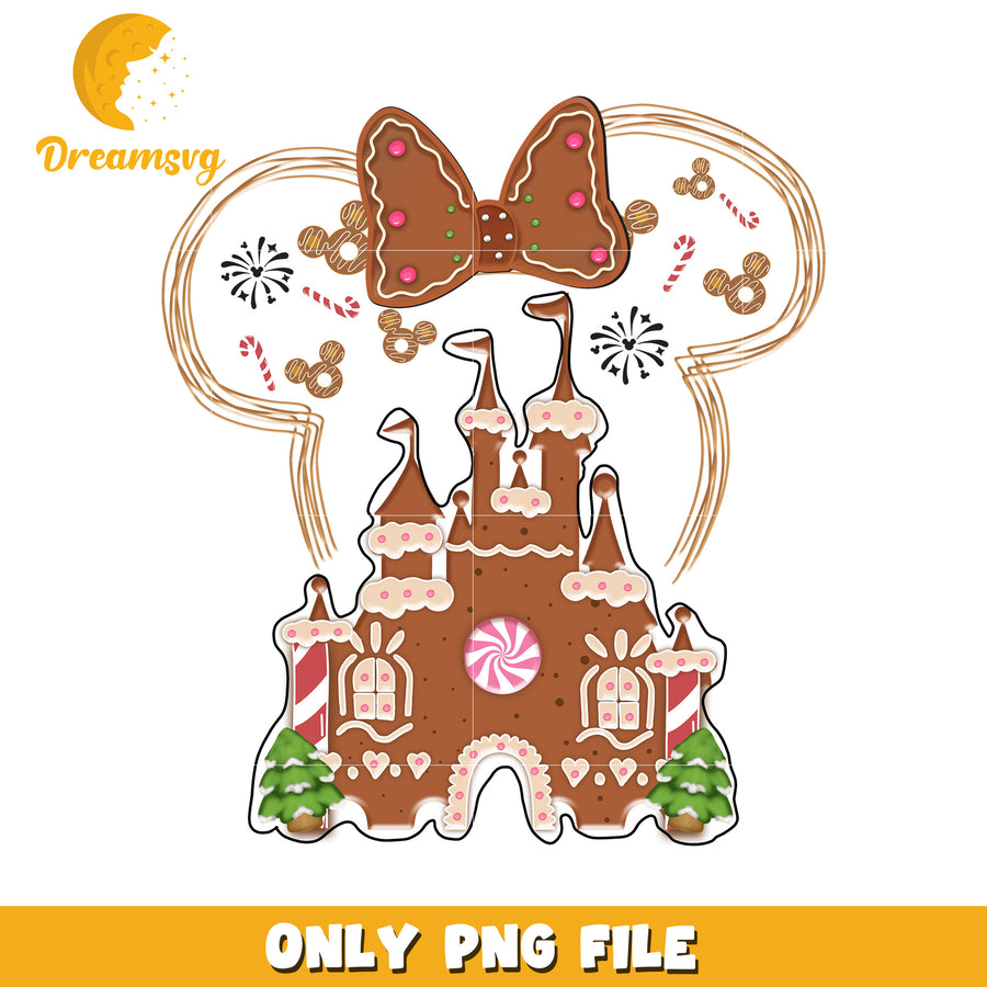 Disney castle minnie png, disney cozy png, holiday glow png