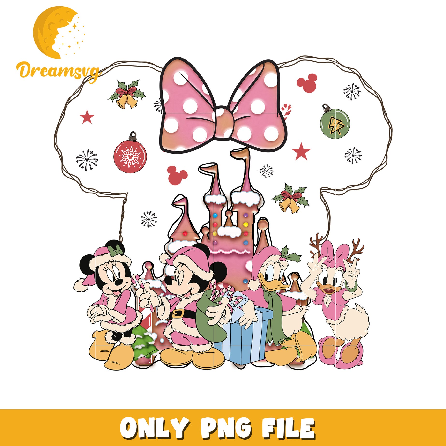 Disney character minnie pink wear png, disney cozy png, holiday glow png