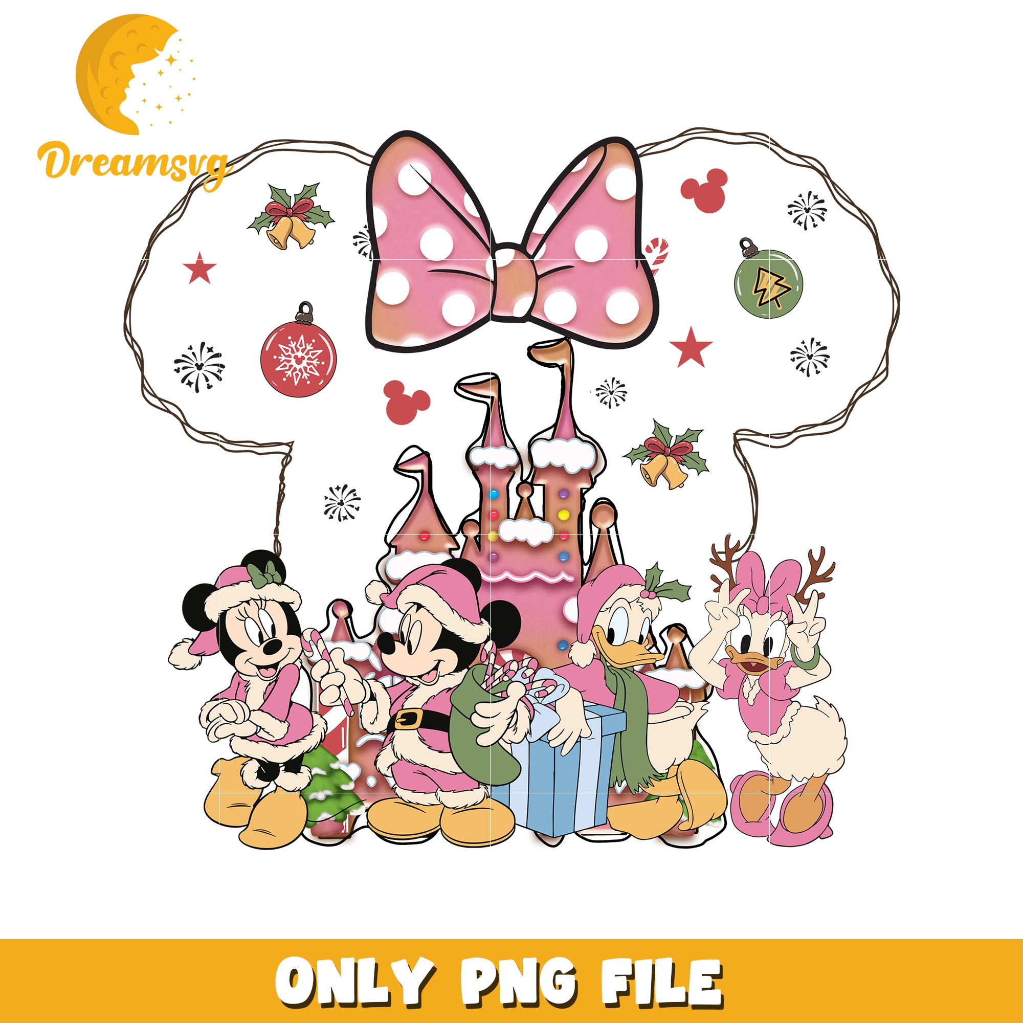 Disney character minnie pink wear png, disney cozy png, holiday glow png