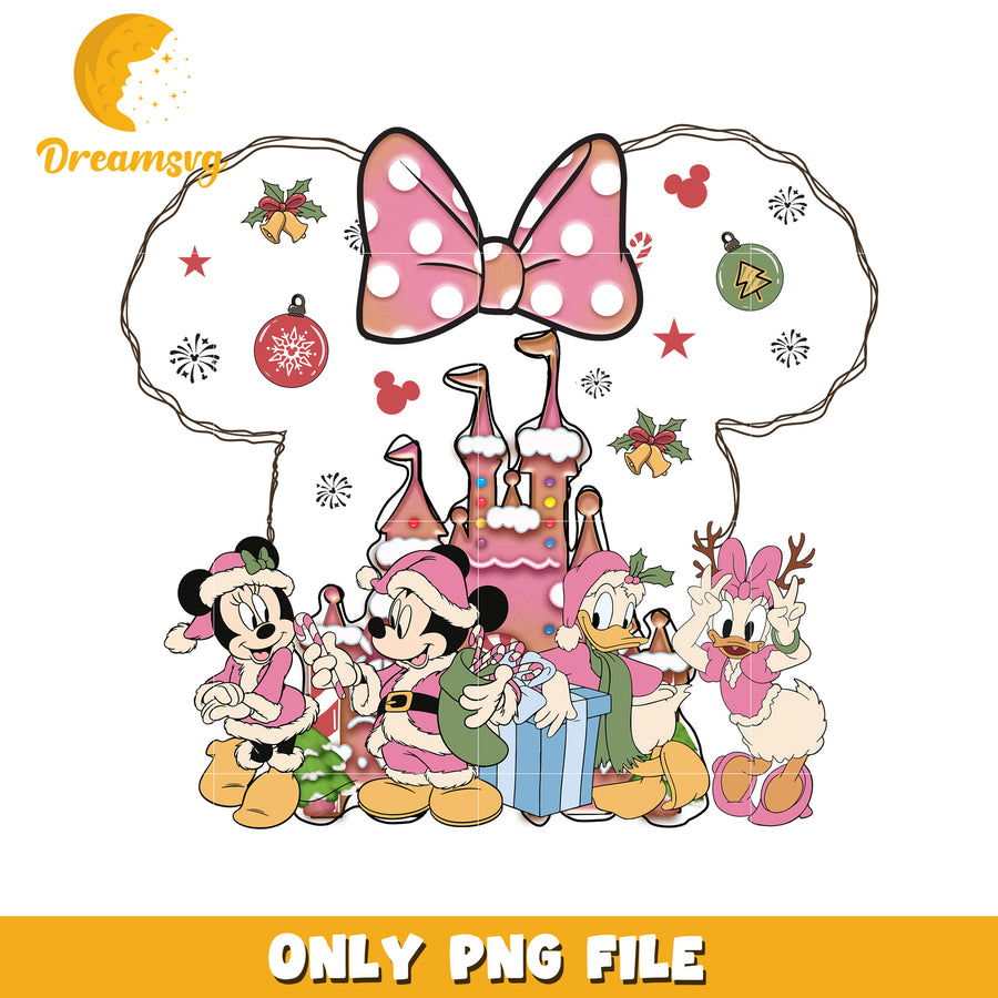Disney character minnie pink wear png, disney cozy png, holiday glow png