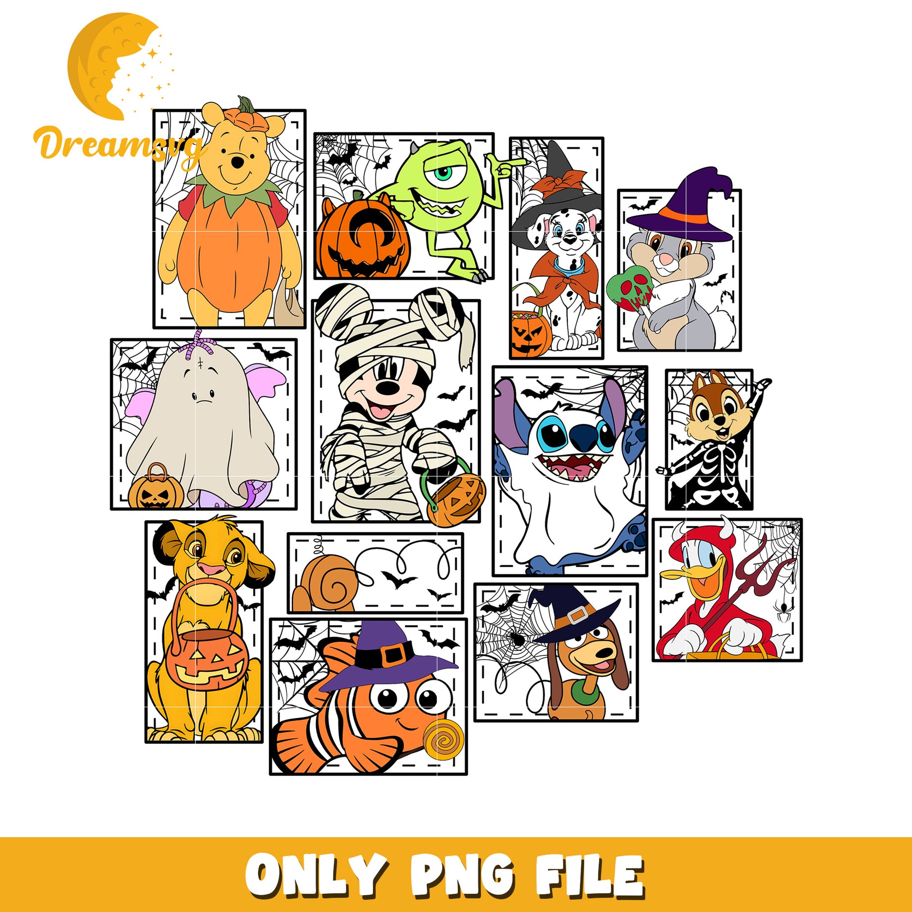Disney characters halloween design png, halloween quotes png, halloween toys png