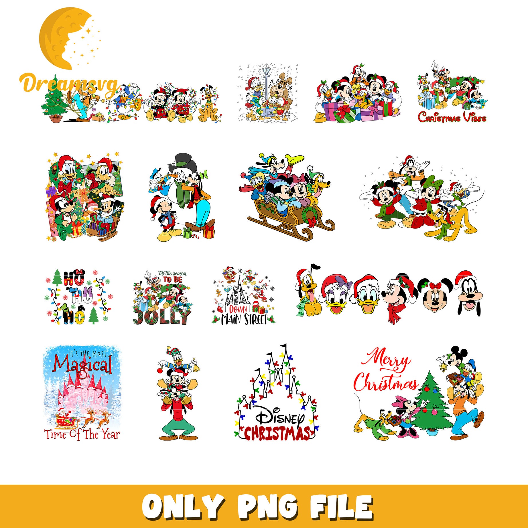 Mickey friends merry christmas bundle png, mickey mouse and friends png