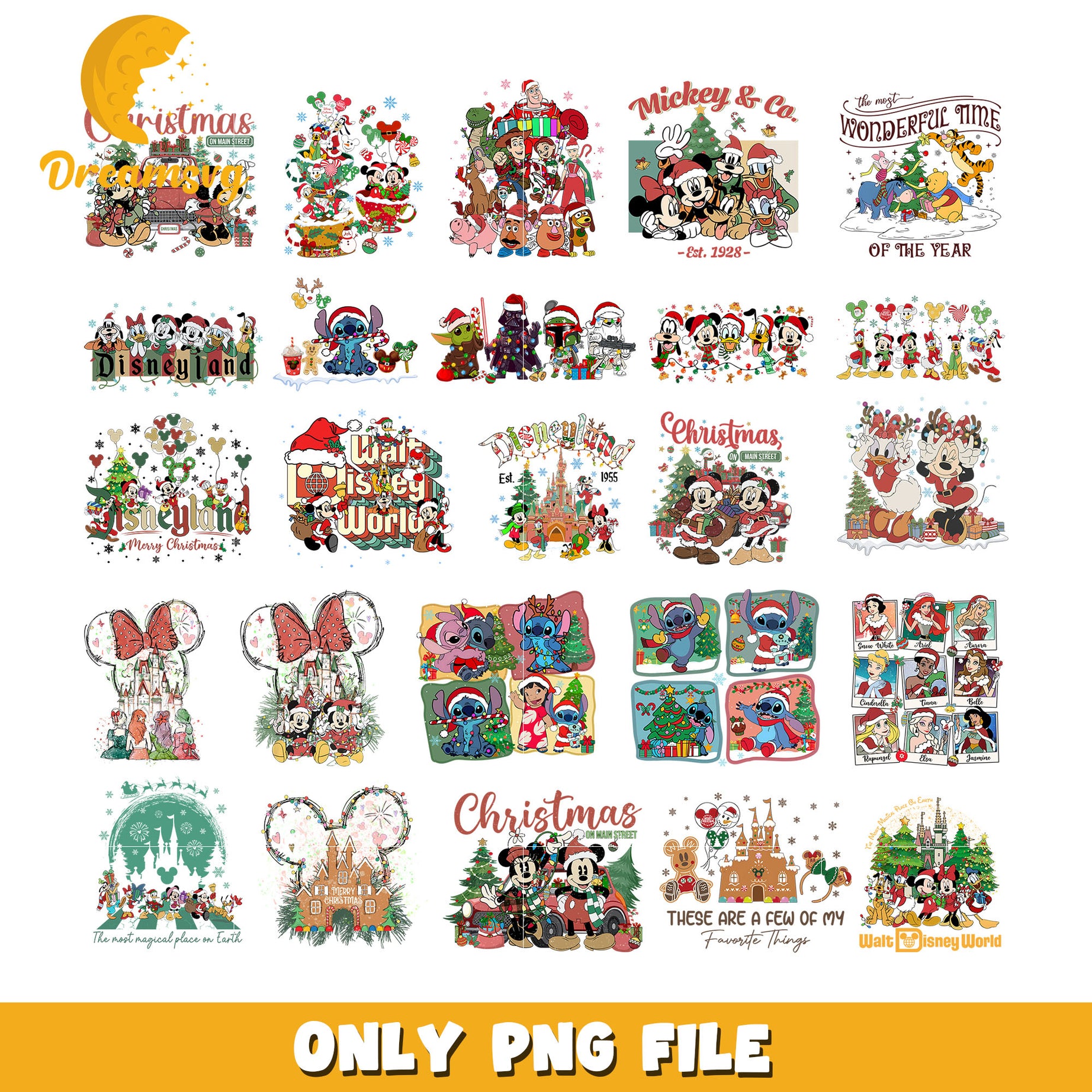 Mickey friends christmas on main street bundle png, disney christmas​ png