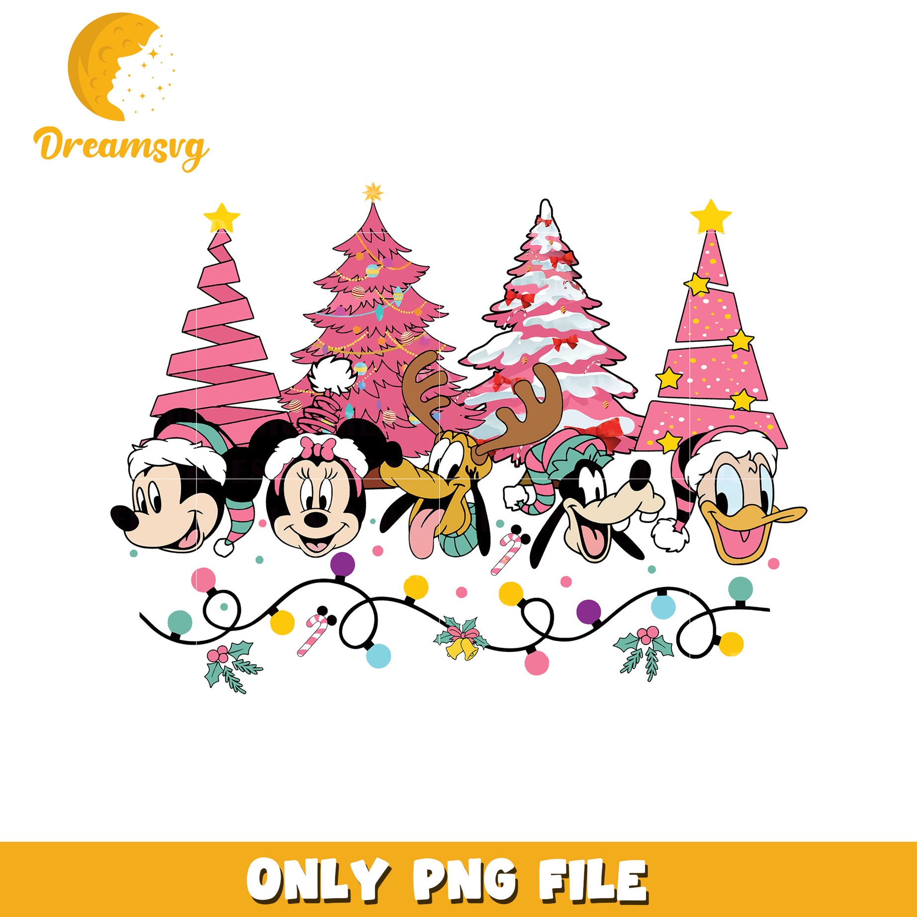 Disney christmas tree pink png, disney cozy png, holiday glow png