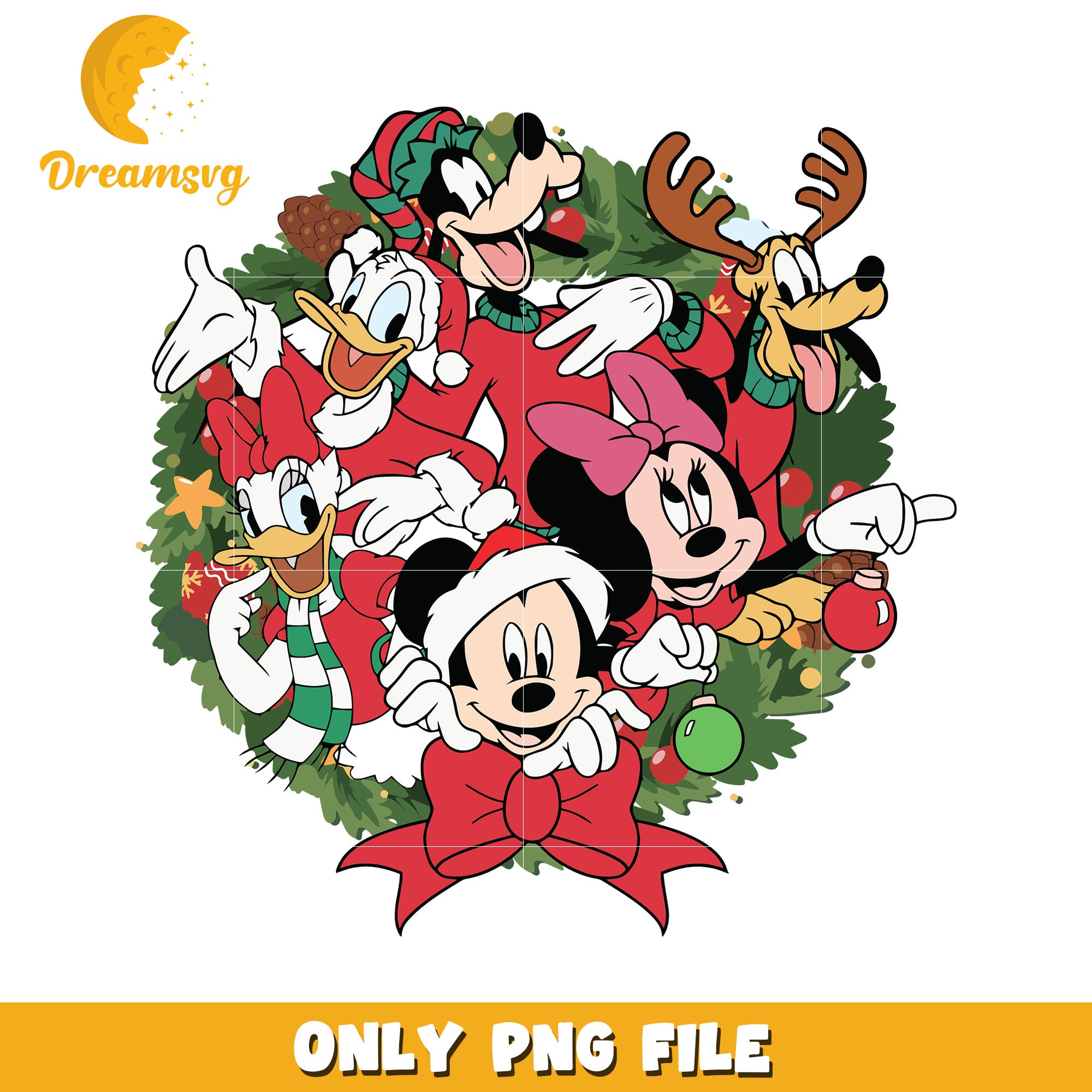 Disney christmas wreath png, christmas bell png, disney world png