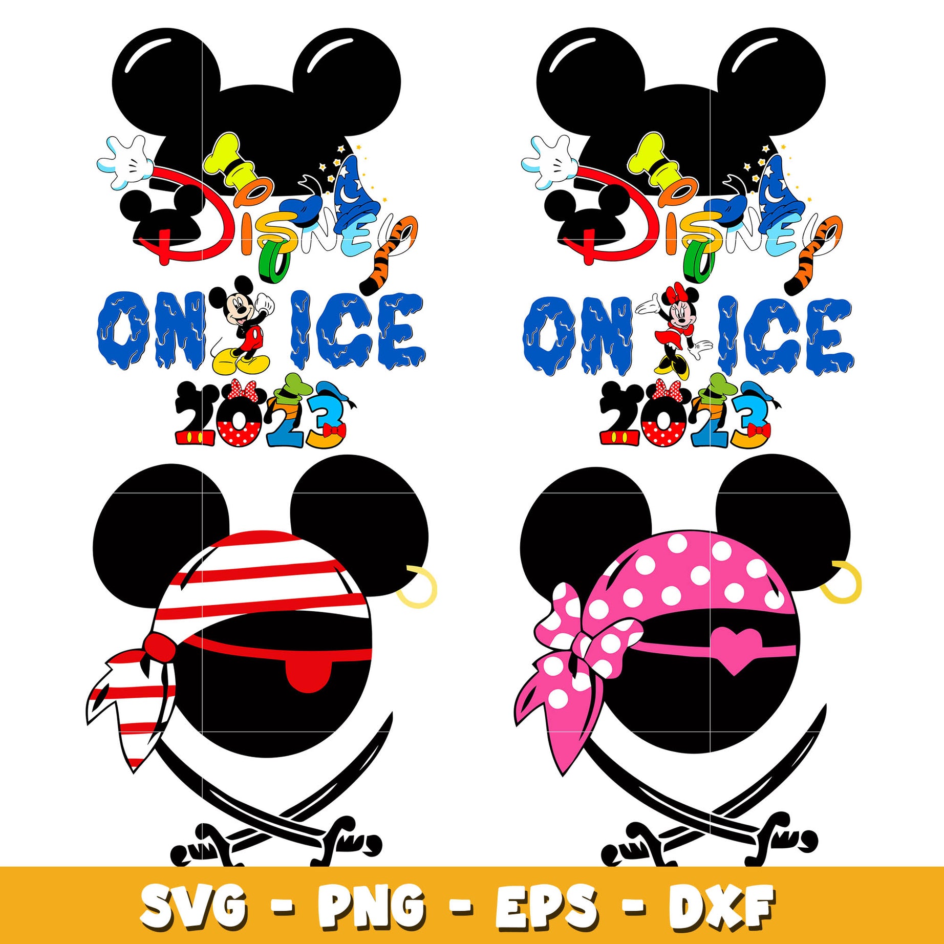 Mickey And Minnie Mouse Ears Pirates bundle svg, Disney cartoon svg, Digital download 