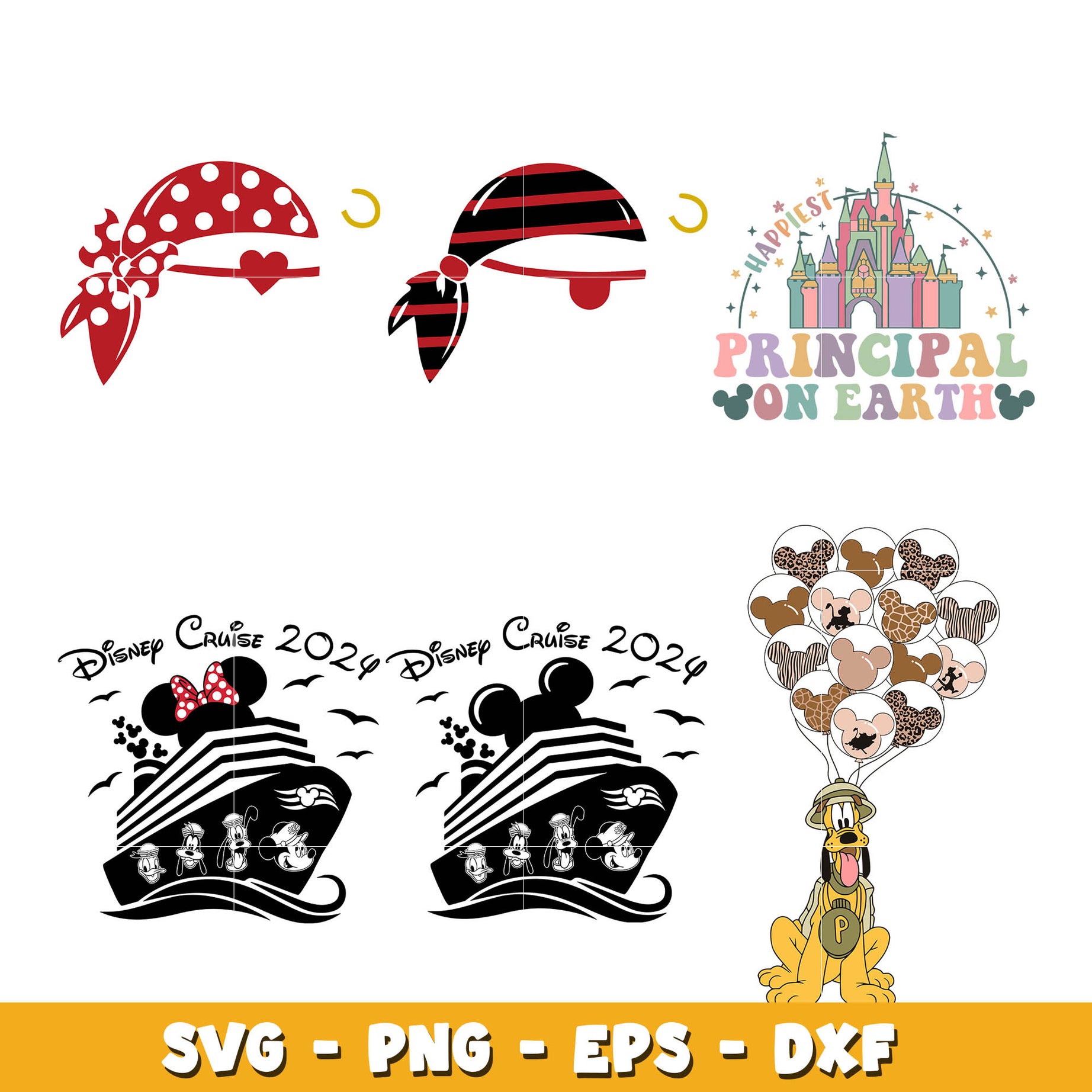 Mickey Minnie Cruise Ears and friends bundle svg, Disney cartoon svg, Digital download 