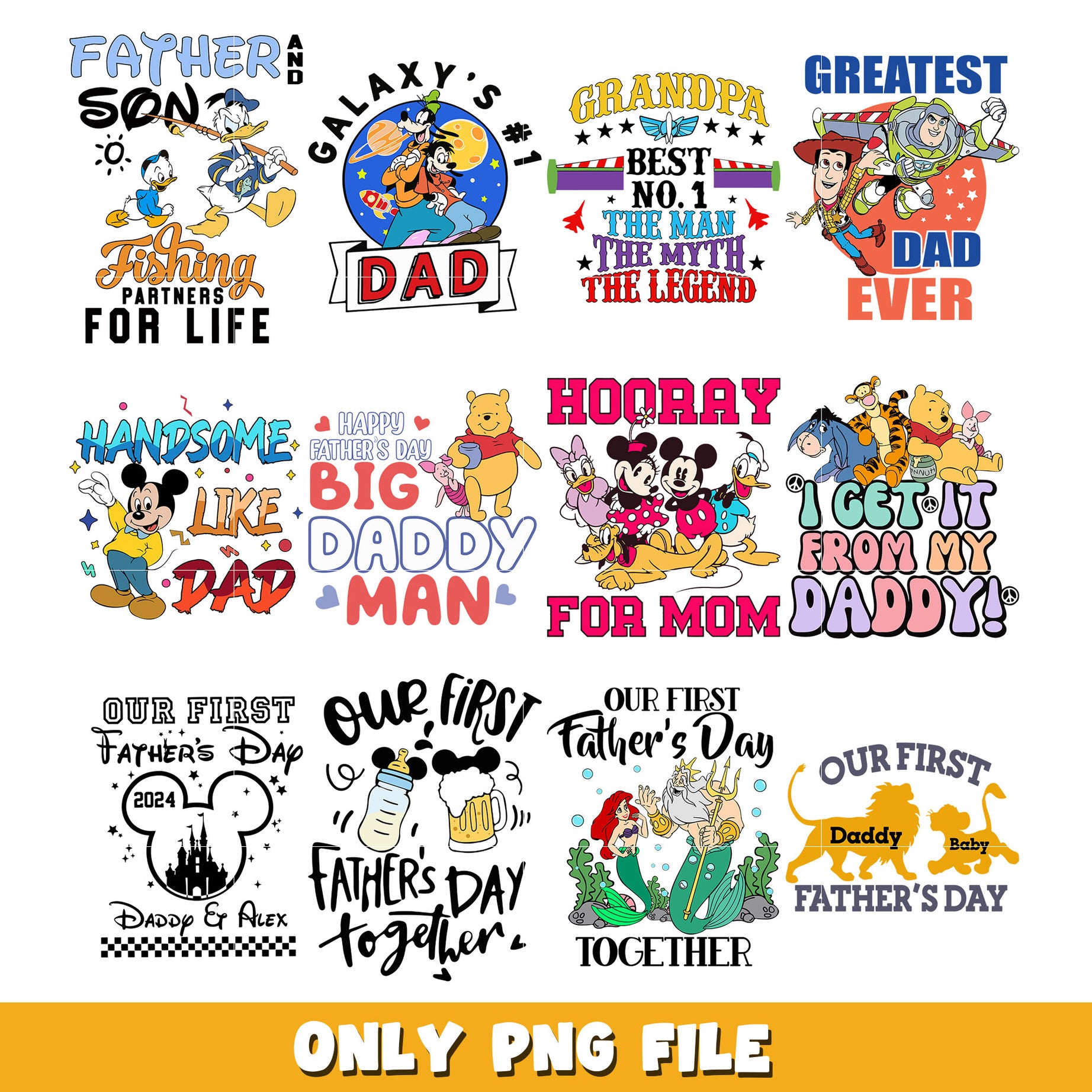 Disney Dad Squad King Lion Toy Story Mickey bundle png, Disney cartoon png, Digital download  