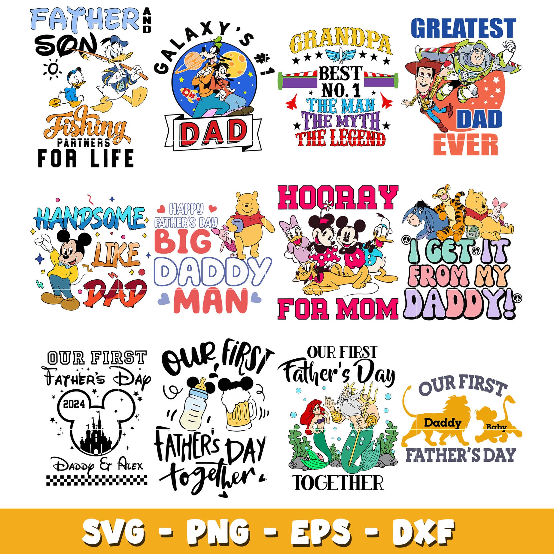 Disney cartoon father day svg bundle, Father day svg, Disney svg