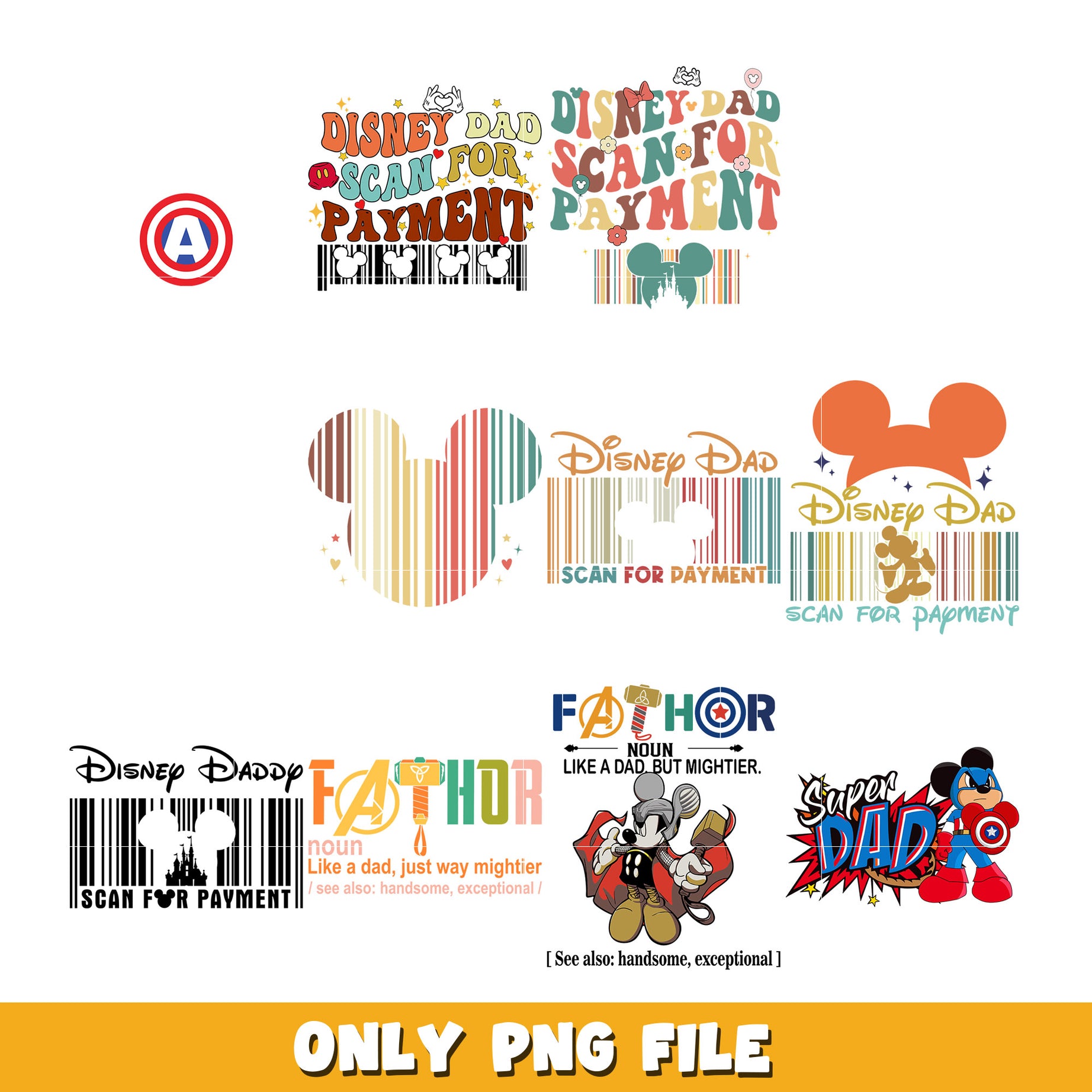 Mickey mouse dad head bundle png, Disney cartoon png, Digital download 