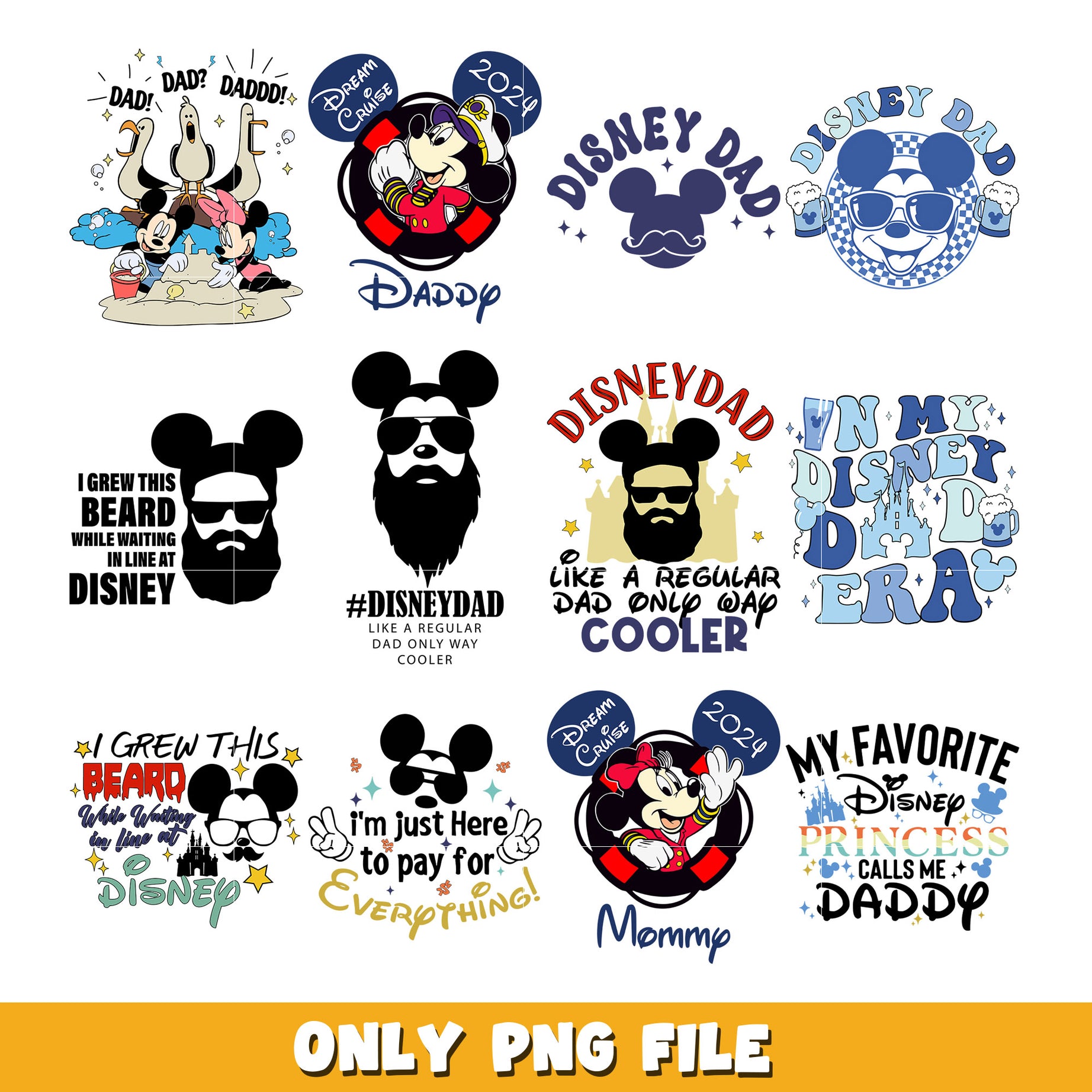 Minnie mickey mouse dad bundle png, Disney cartoon png, Digital download 