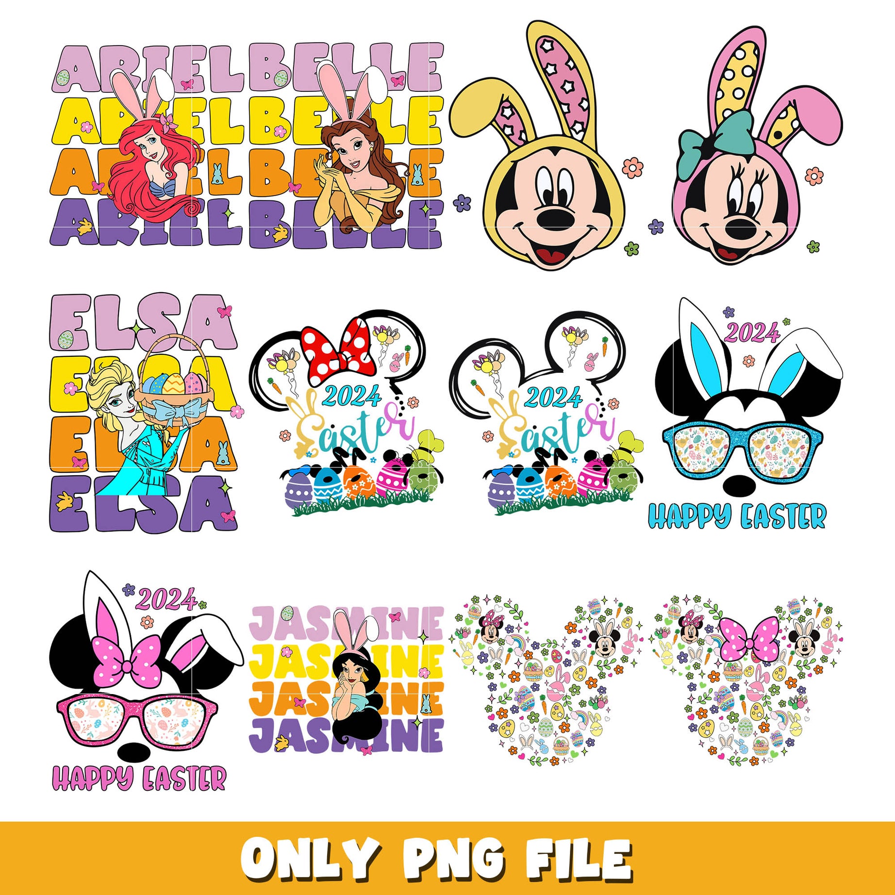 Disney Mickey and princess png bundle, Disney princess png, disney png