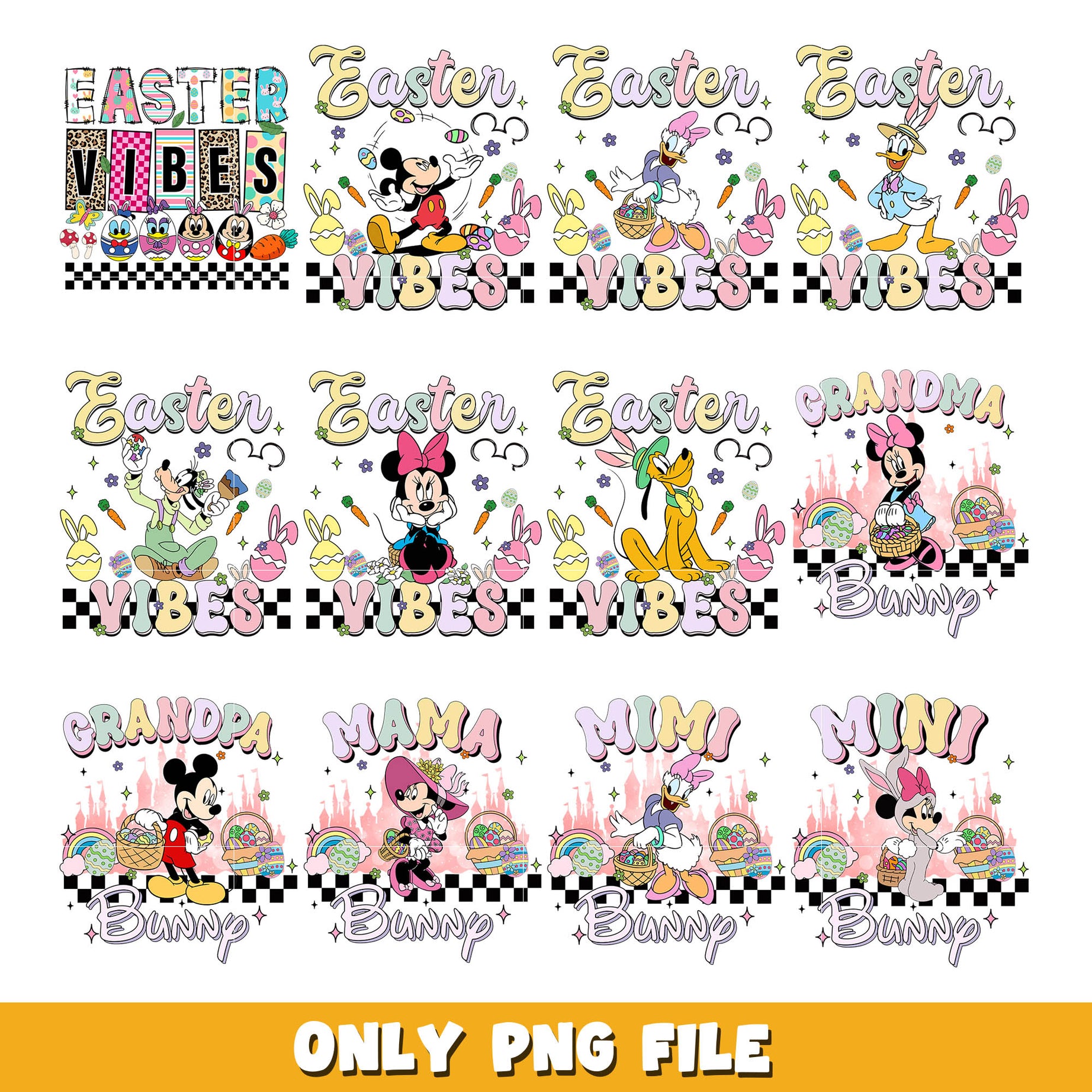 Disney Mickey mouse friends easter vibe png bundle, Disney easter png, disney png