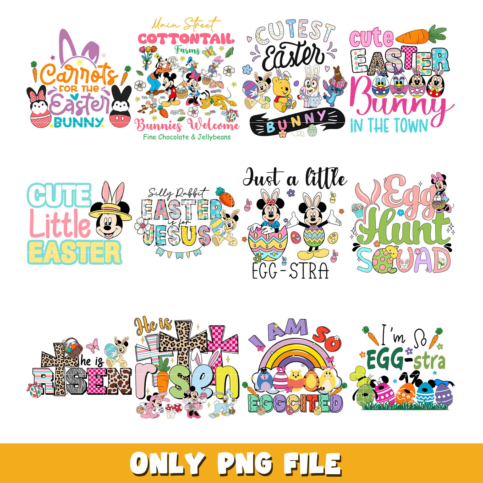 Disney cute easter bunny png bundle, Disney easter png, disney png