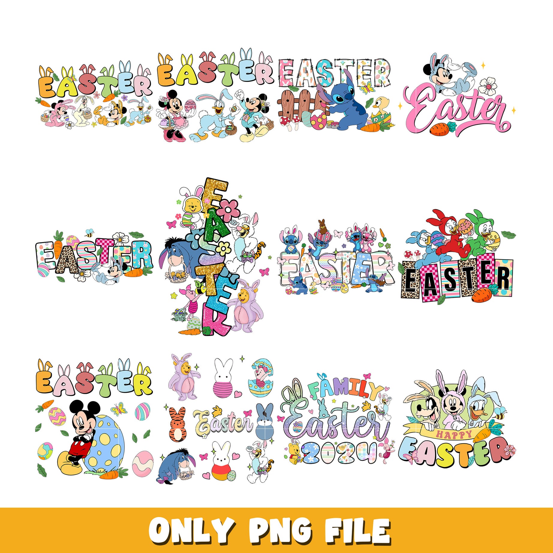 Mickey and friend happy easter  bundle png, Disney cartoon png, Digital download 