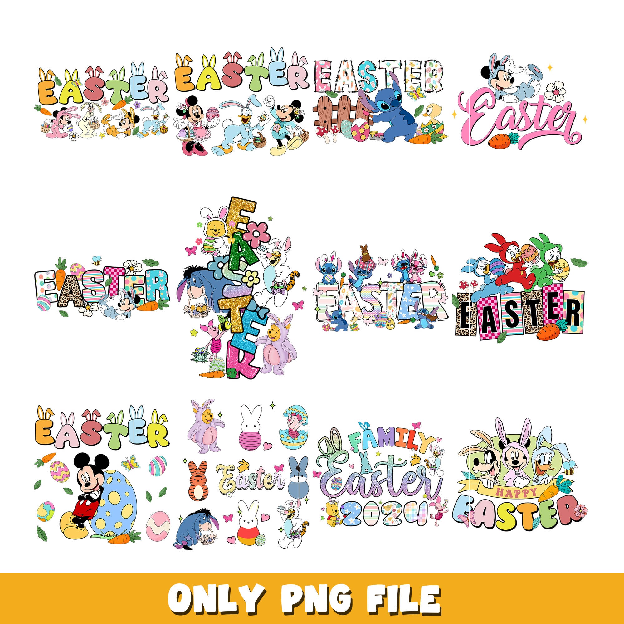 Disney character easter bunny png bundle, Disney easter png, disney png