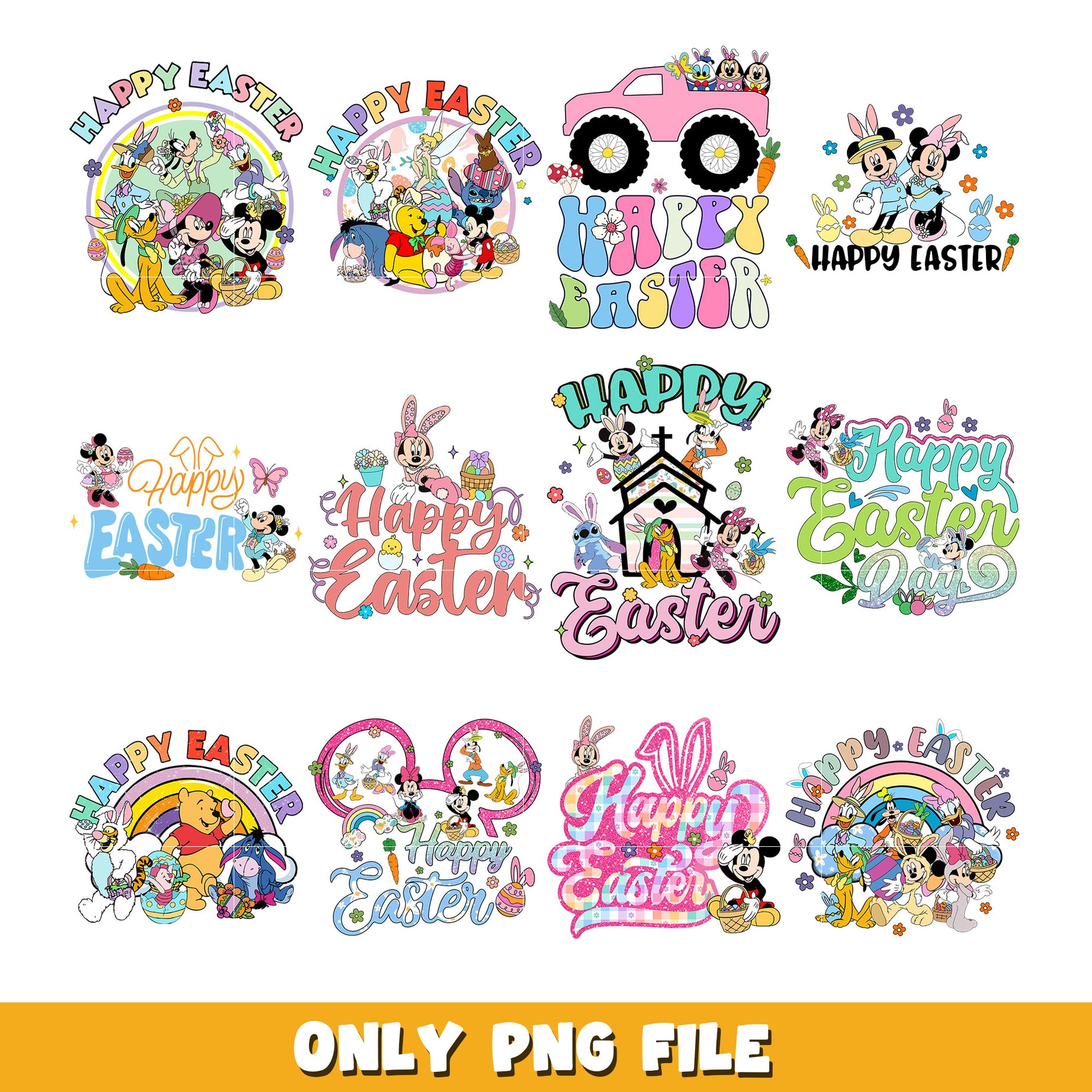 Disney Happy Easter Disney Friends bundle png, Disney cartoon png, Digital download 