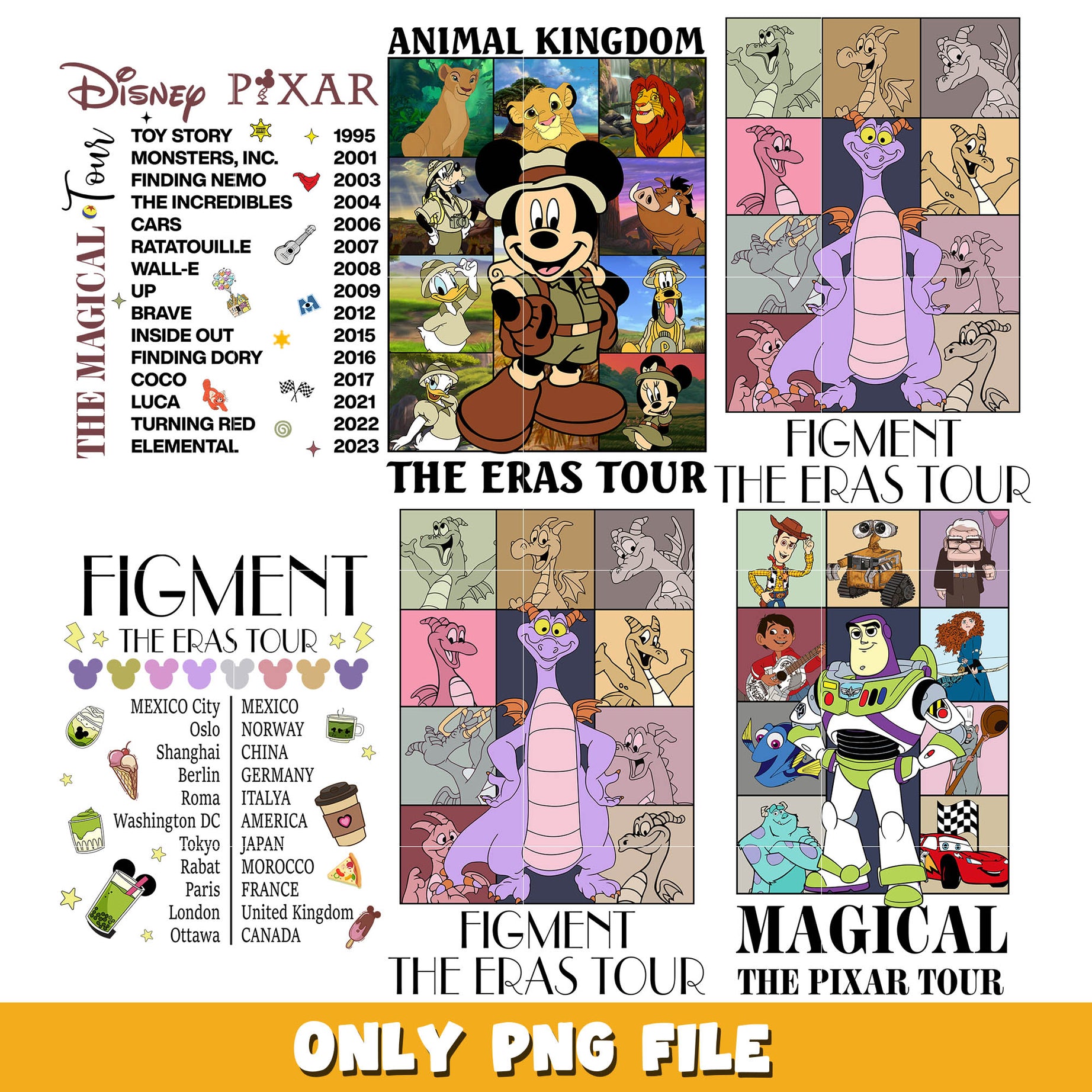 Disney the eras tour png bundle, Disney eras tour png, Disney png