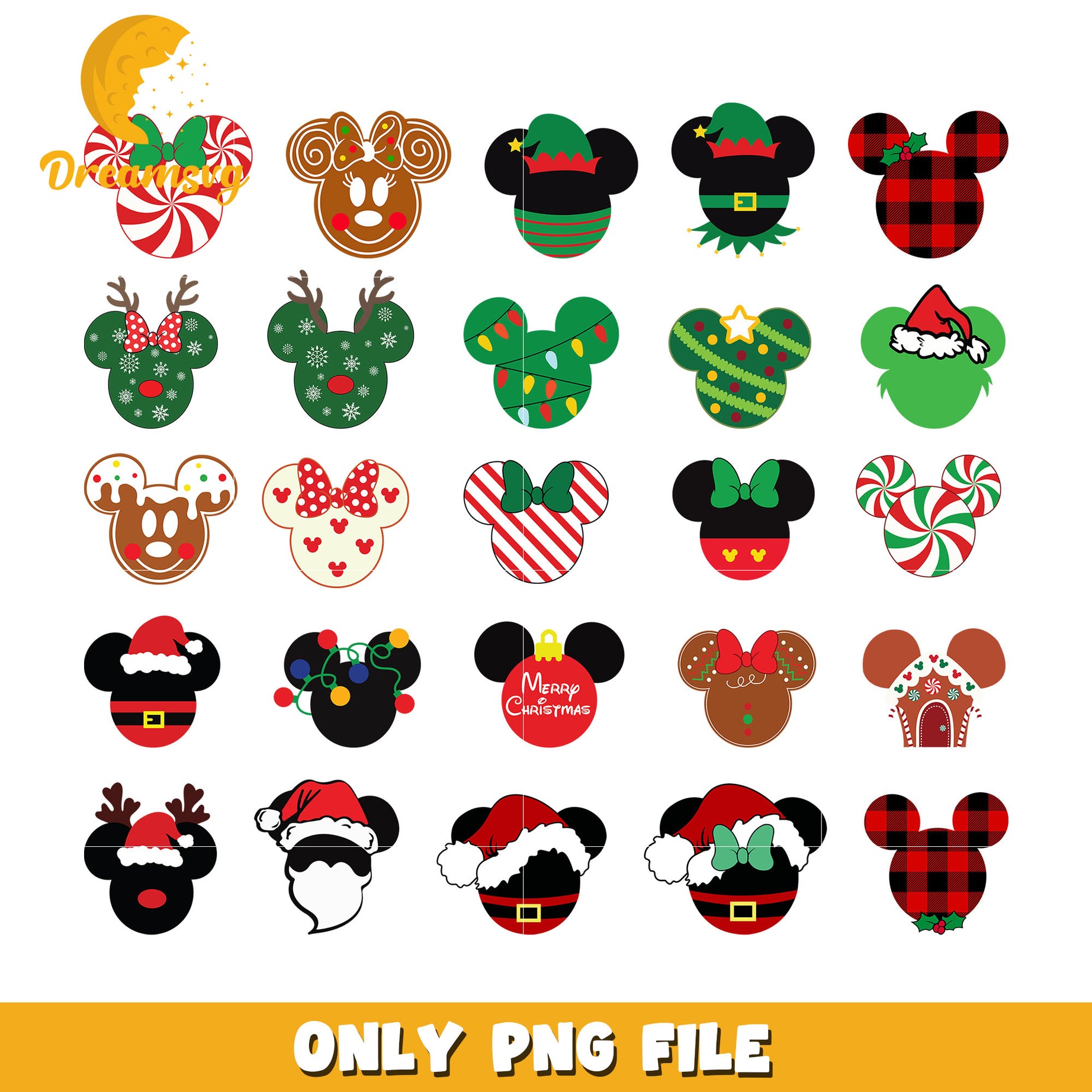 Mickey minnie head christmas deisgn bundle png, disney christmas ears​ png