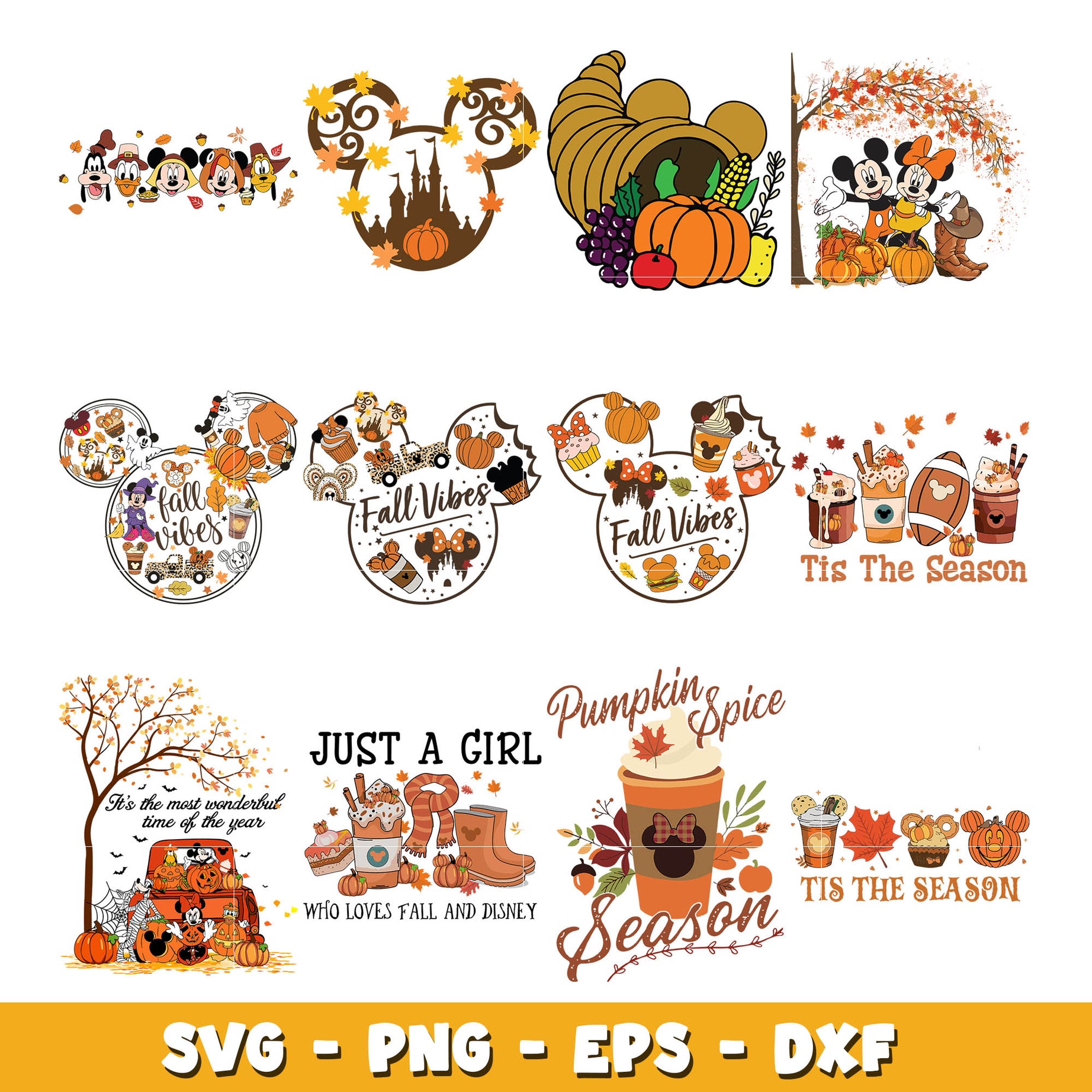 Disney mickey head fall vibes svg bundle, Disney fall svg, Disney svg