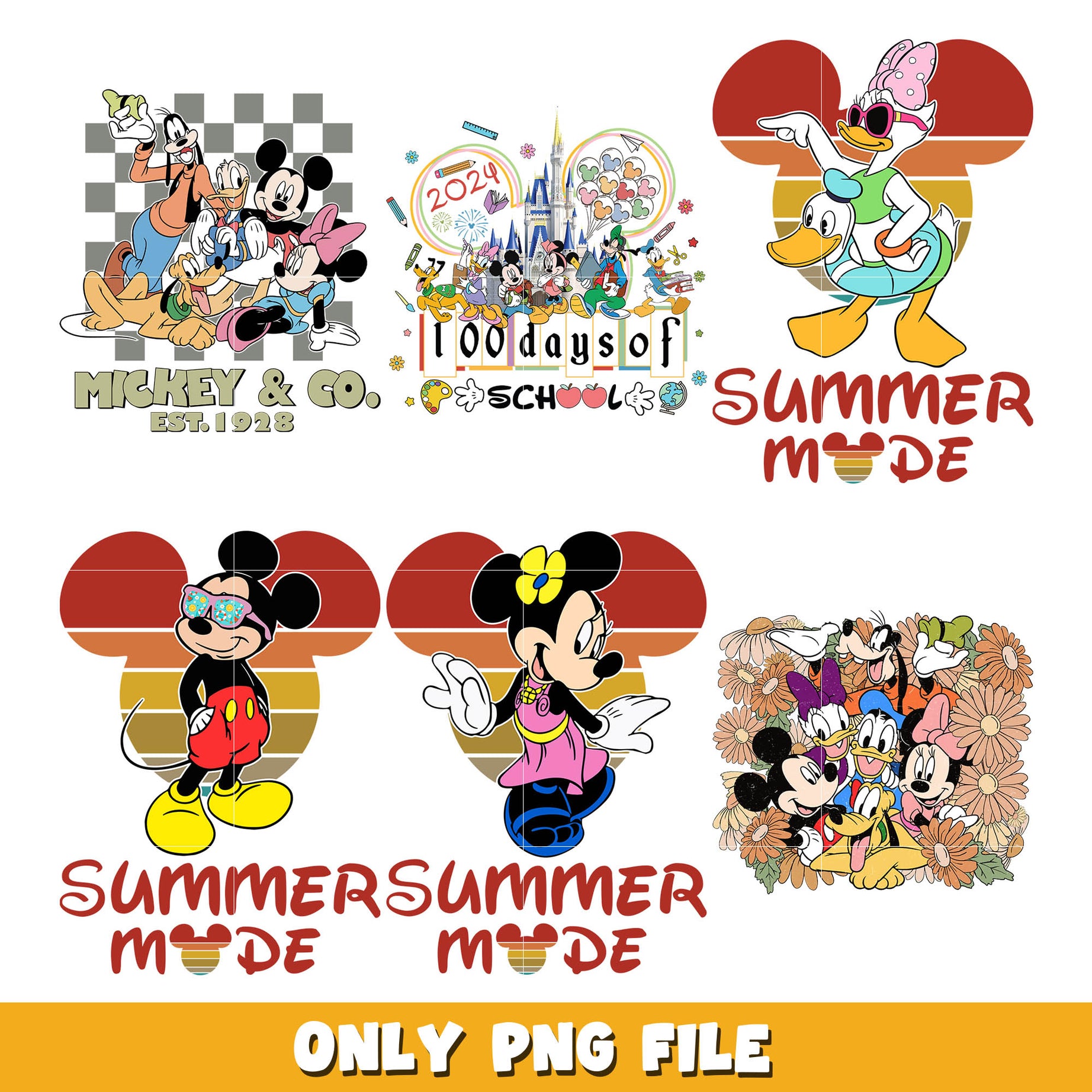 Disney mickey summer mode png bundle, Disney summer png, Disney png