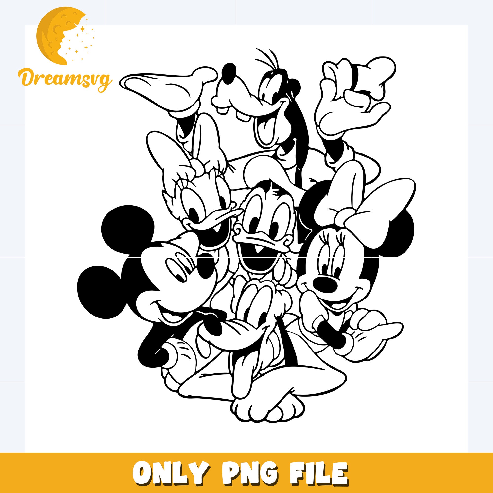 Disney friends black and white design png, disneyland png, disney movies png