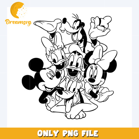 Disney friends black and white design png, disneyland png, disney movies png