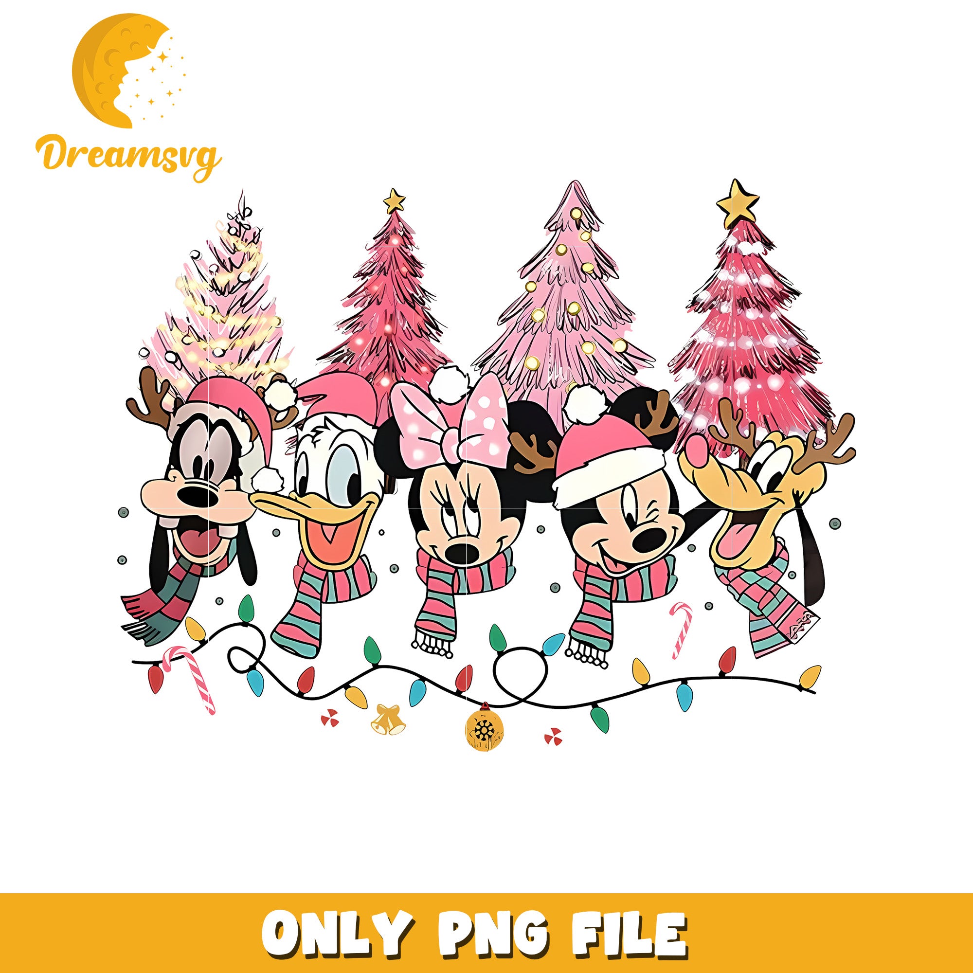 Disney friends in christmas png, pink christmas png, christmas png