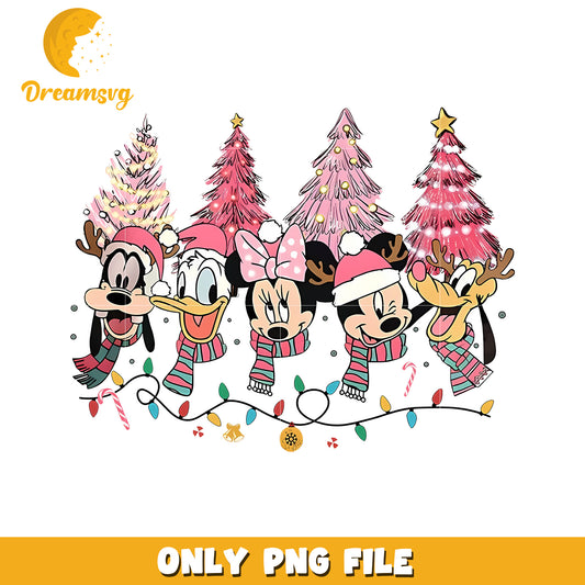 Disney friends in christmas png, pink christmas png, christmas png