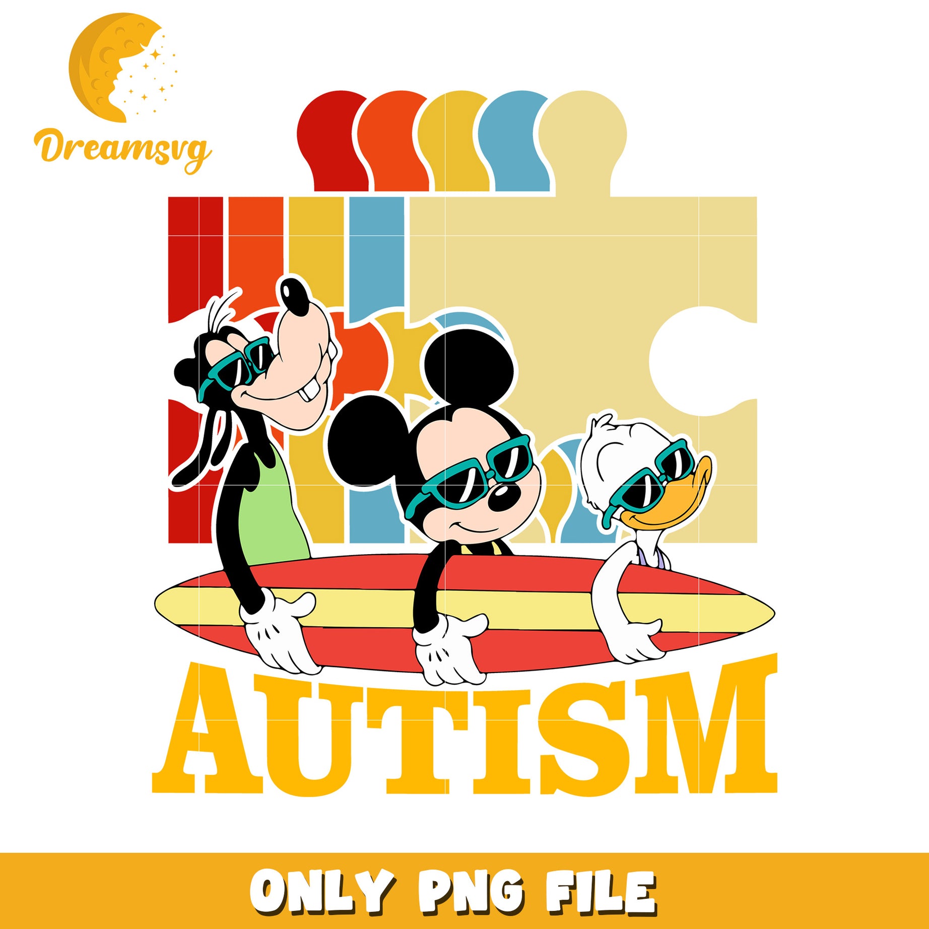 Disney friends surfboard autism png, autism awareness png