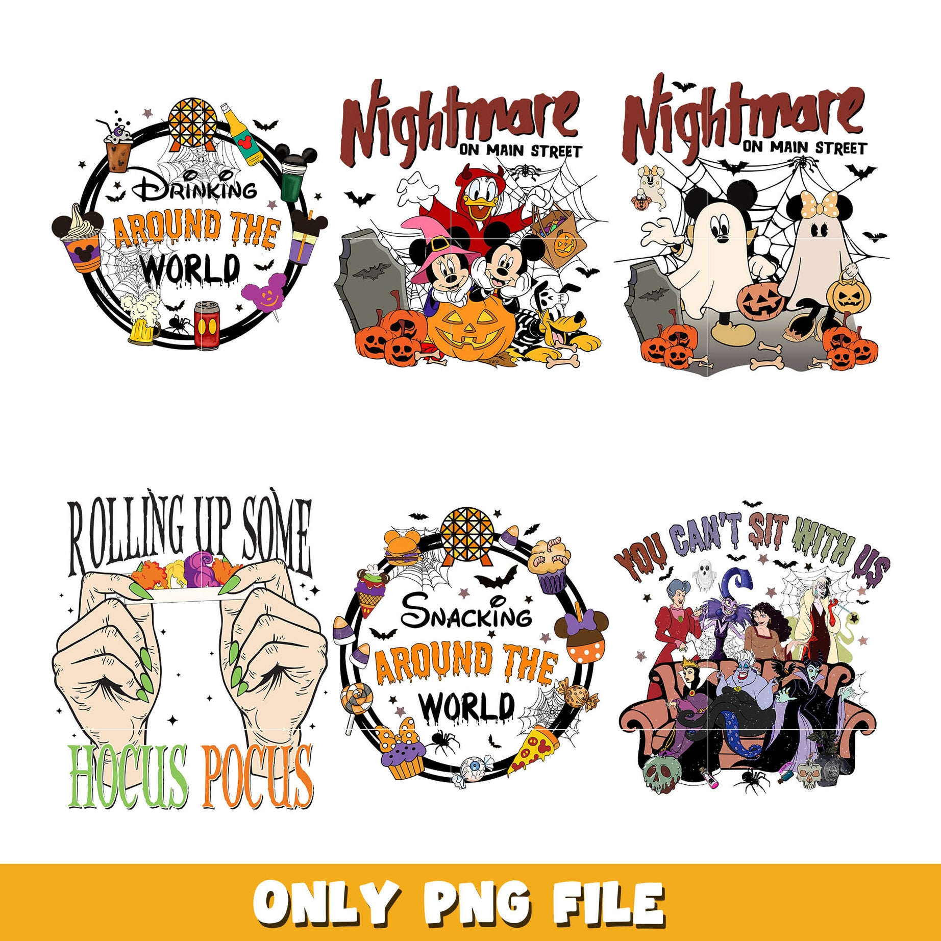 Mickey mouse friends nightmare png bundle, Disney halloween png, Disney png