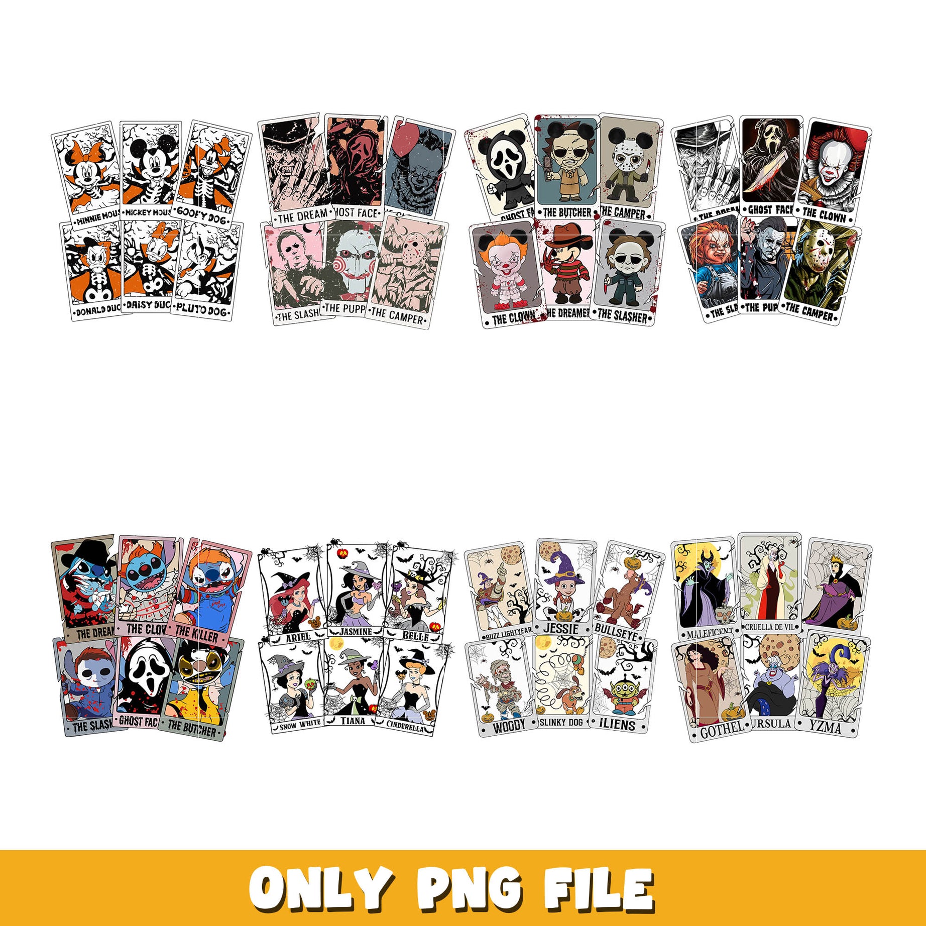 Disney horror character png bundle, Disney halloween png, Disney png