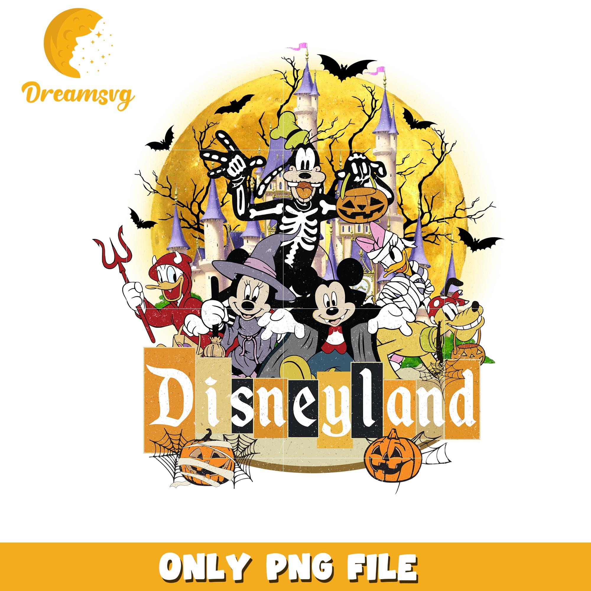 Disneyland friends halloween yellow moon, Disney cartoon halloween friends png