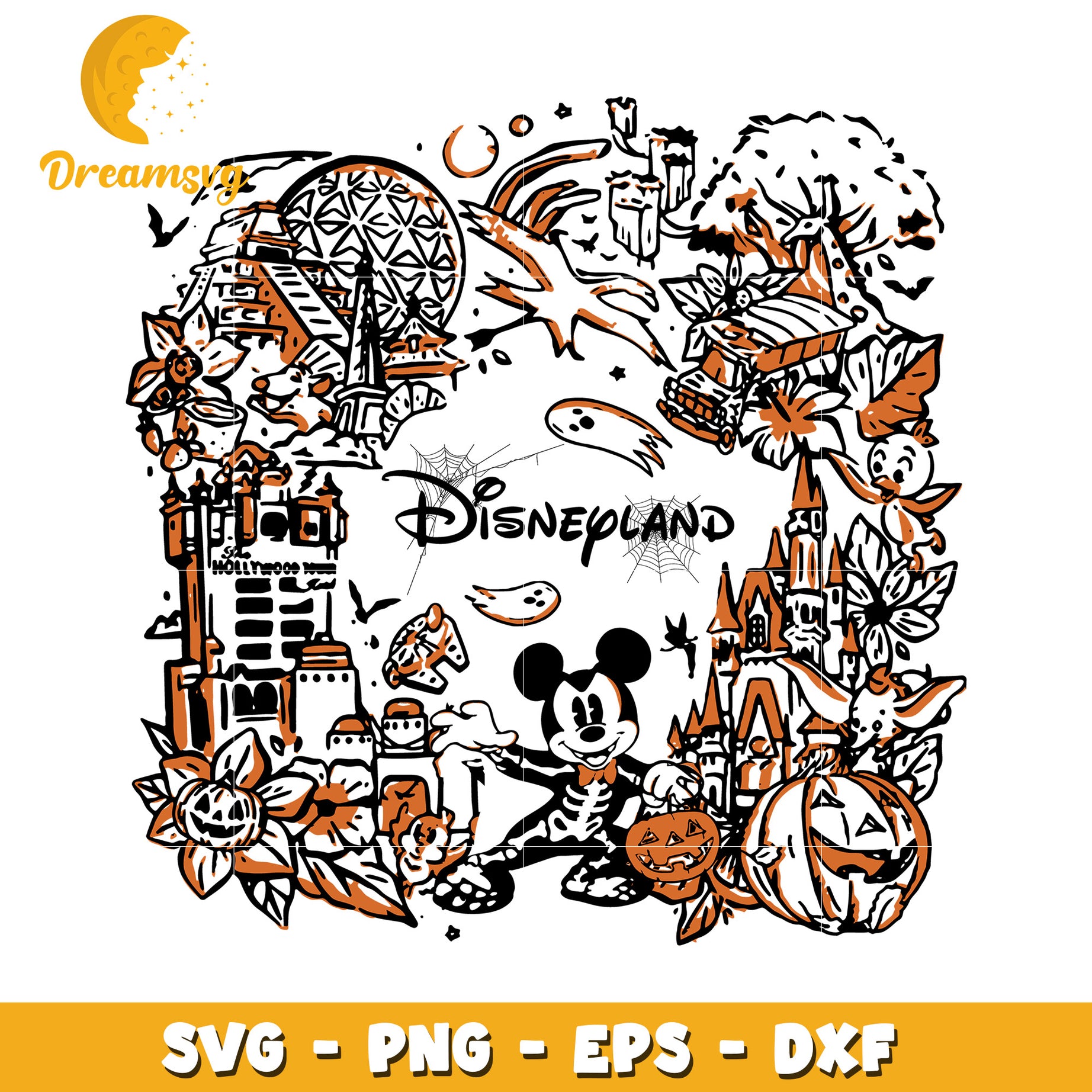 Disneyland halloween hand drawing svg, Disney friends halloween vibes svg