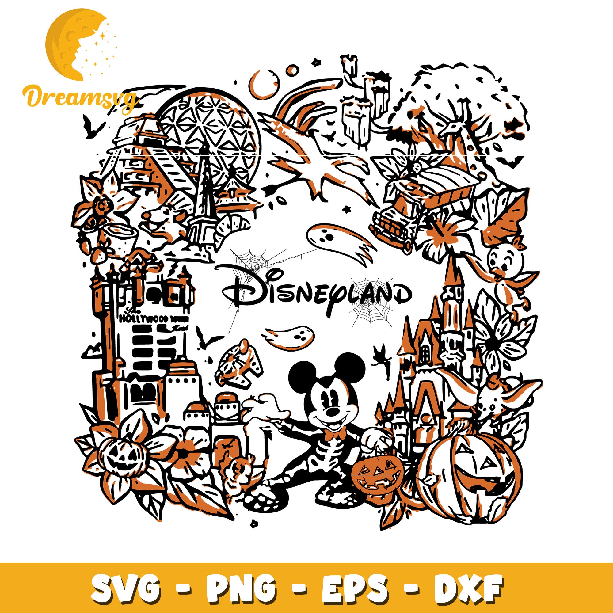Disneyland halloween hand drawing svg, Disney friends halloween vibes svg