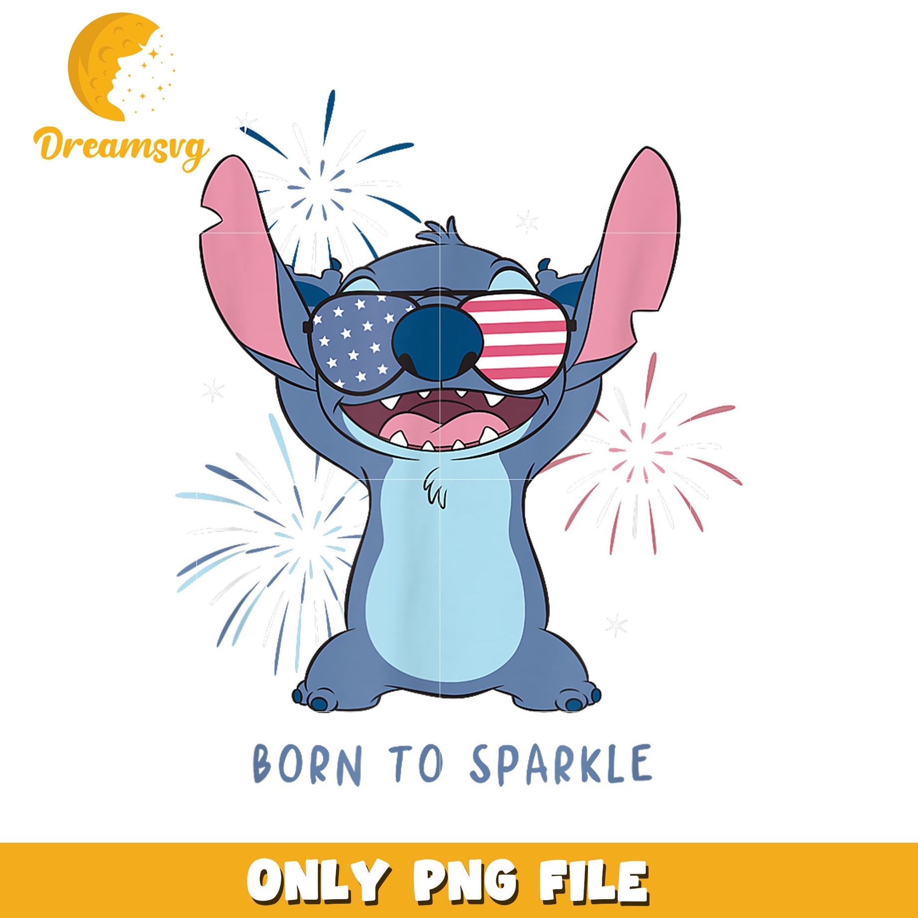 Disney lilo and stitch 4th of july born to sparkle png,  4th of july png