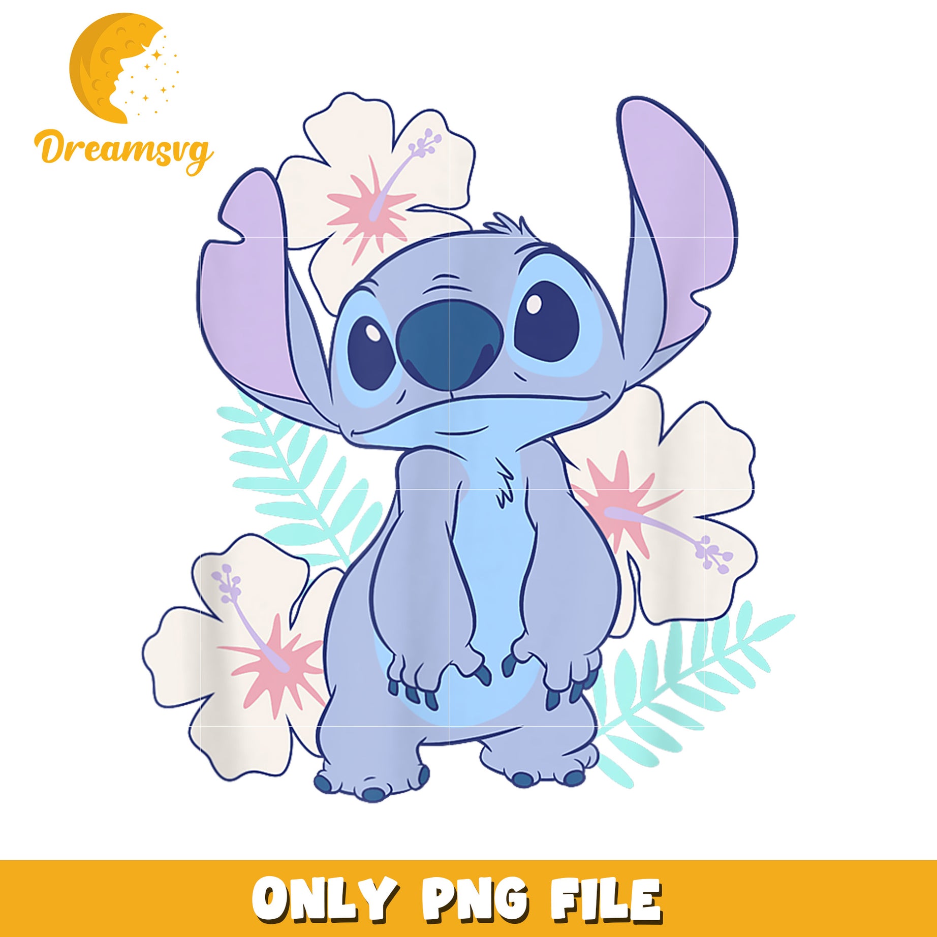 Disney lilo and stitch cute face hawaiian flowers png, cute face png