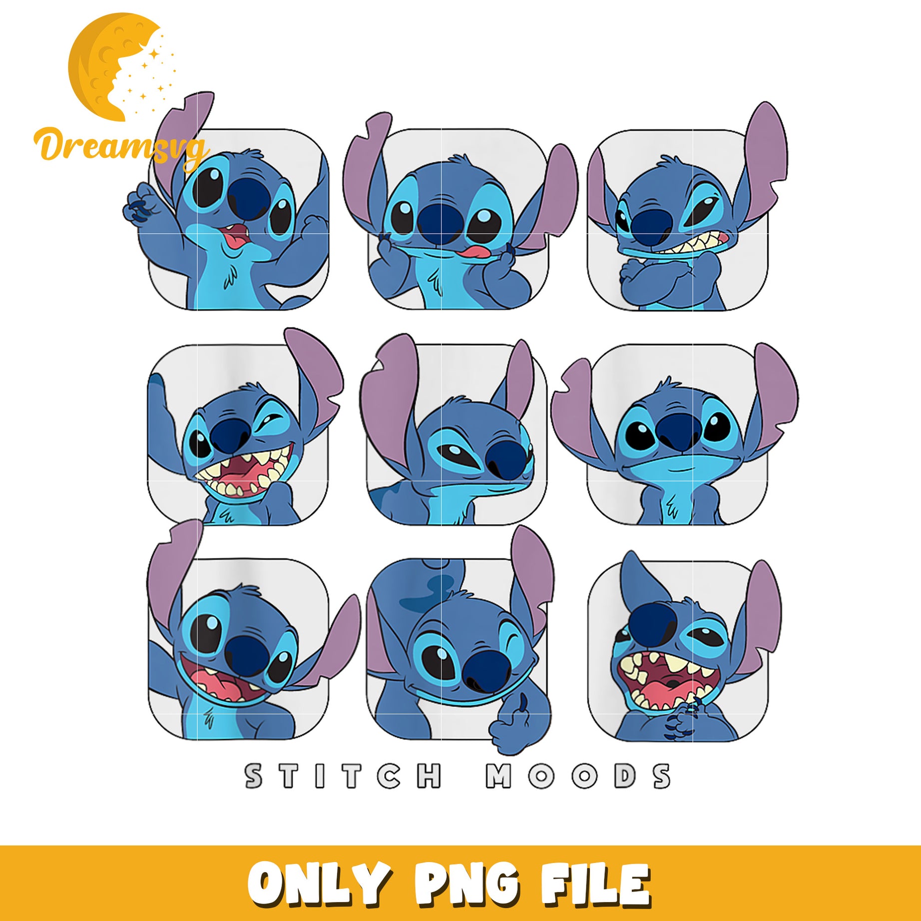 Disney lilo and stitch moods png, stitch emotions png, cute stitch png