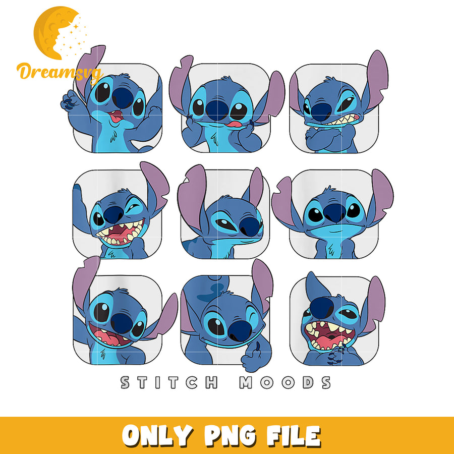 Disney lilo and stitch moods png, stitch emotions png, cute stitch png
